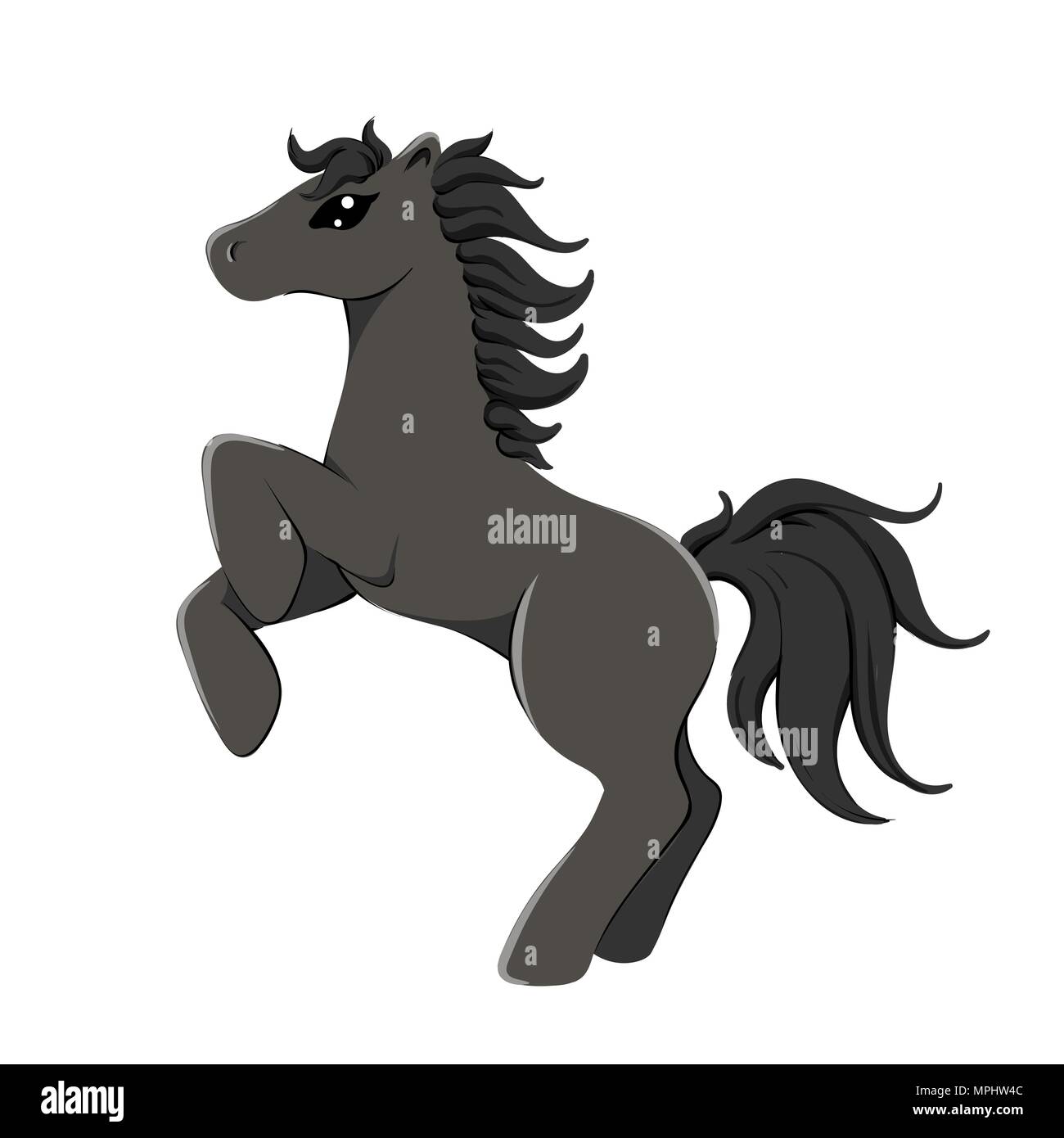 Vector Illustration von purebreed schwarzes Pferd in Aufzucht, Cartoon Stil auf Weiß isoliert Stock Vektor