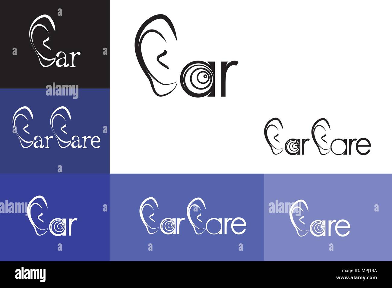 Darstellung der Ear Care, Logo, Emblem, Hals-, Nasen- und Ohrenheilkunde. Stock Vektor