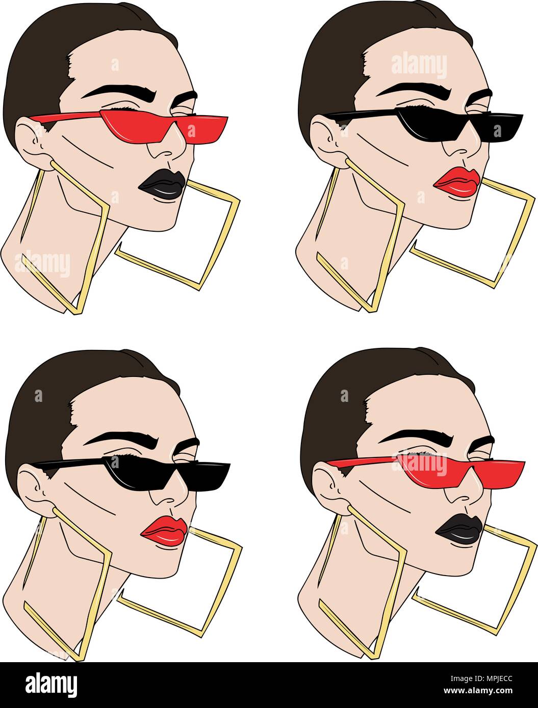 Vector Illustration. wunderschöne Frau in Gläser auf weißem Hintergrund Stock Vektor