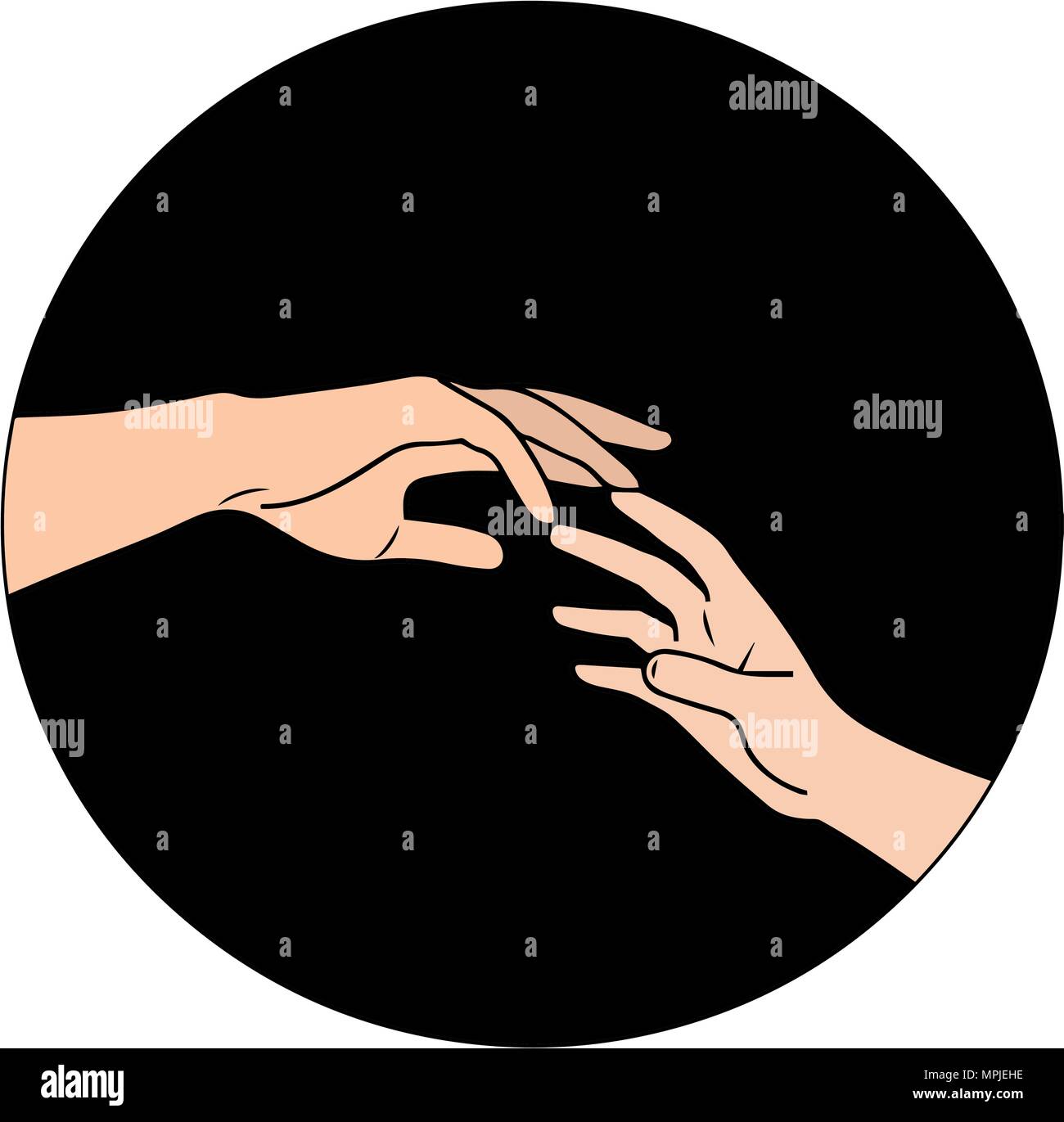 Vector Illustration. zwei Hände einander erreichen auf schwarzem Hintergrund Stock Vektor