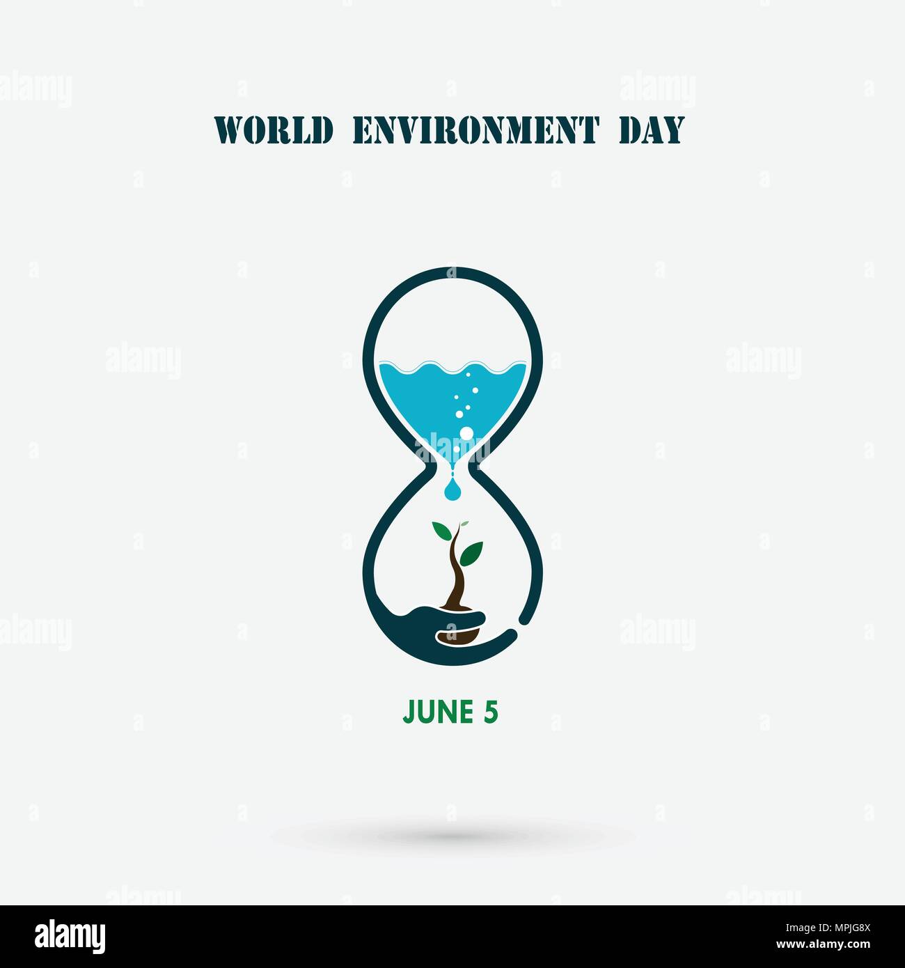 Wassertropfen und Sanduhr Symbol mit Baum Symbol. Tag der Umwelt Konzept Vektor logo Vorlage. Juni 5st World Environment Day Konzept. Welt En Stock Vektor