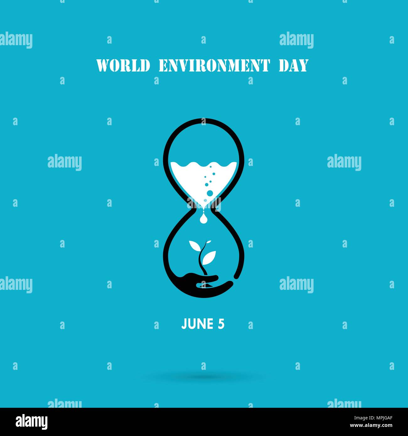 Wassertropfen und Sanduhr Symbol mit Baum Symbol. Tag der Umwelt Konzept Vektor logo Vorlage. Juni 5st World Environment Day Konzept. Welt En Stock Vektor