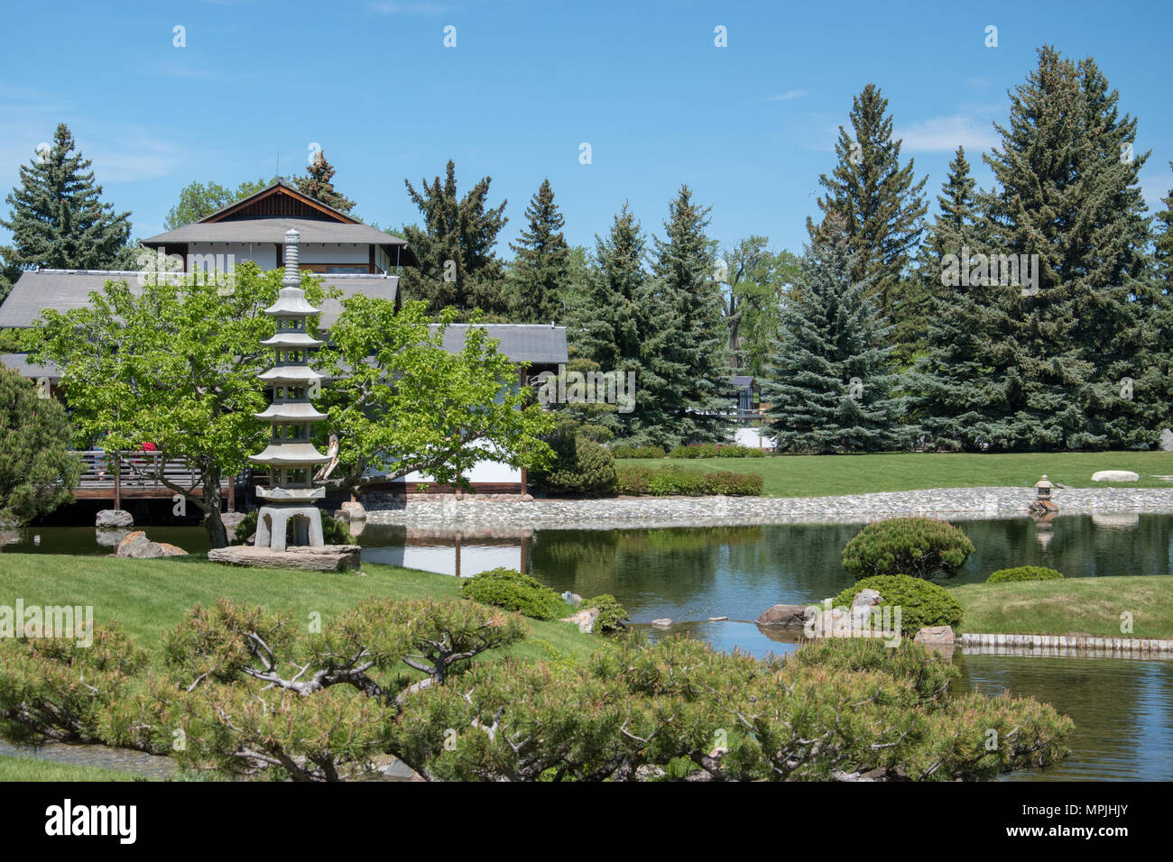 Die pittoresken Nikka Yuko Japanischen Garten in Lethbridge, Alberta, eröffnet im Jahr 1967. Alle Komponenten wurden in Kyoto, Japan gebaut und in der gar wieder zusammengebaut Stockfoto