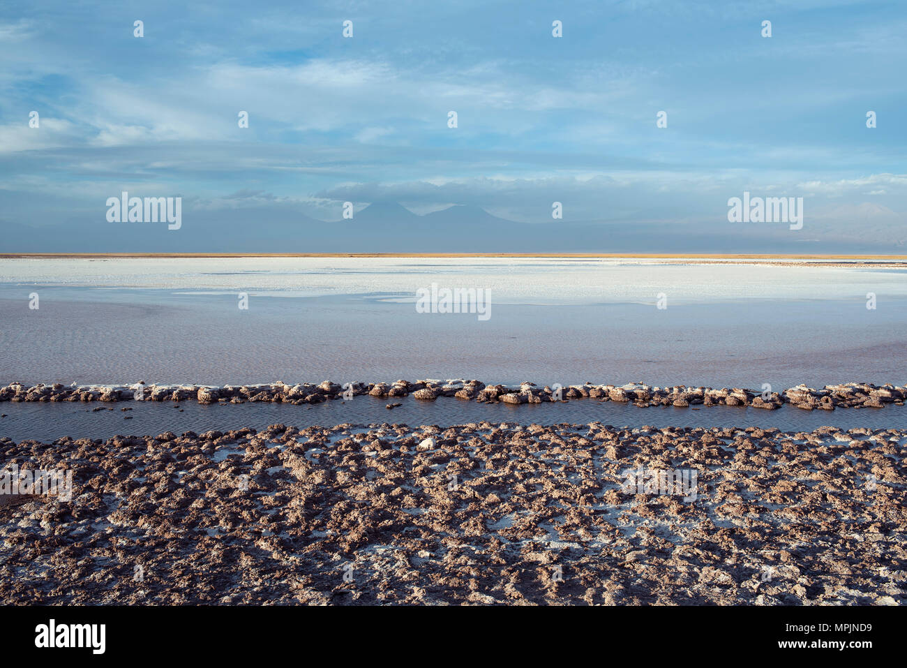 Blick über Laguna Tebenquiche, San Pedro de Atacama, Chile. Stockfoto