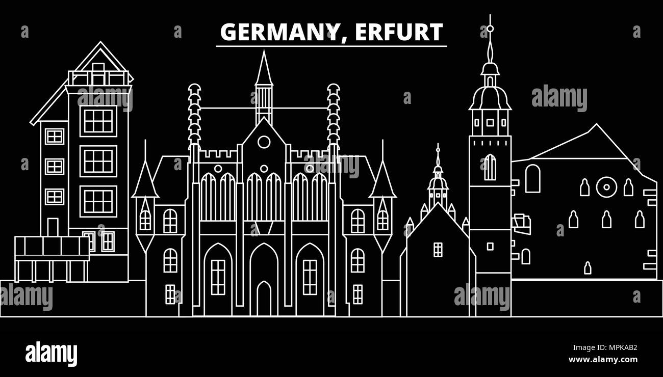 Erfurt silhouette Skyline. Deutschland - Erfurt vektor Stadt, Deutsche geradlinige Architektur, Gebäude. Erfurt fahren Abbildung, umriss Wahrzeichen. Deutschland Wohnung Symbol, deutschen Banner Stock Vektor