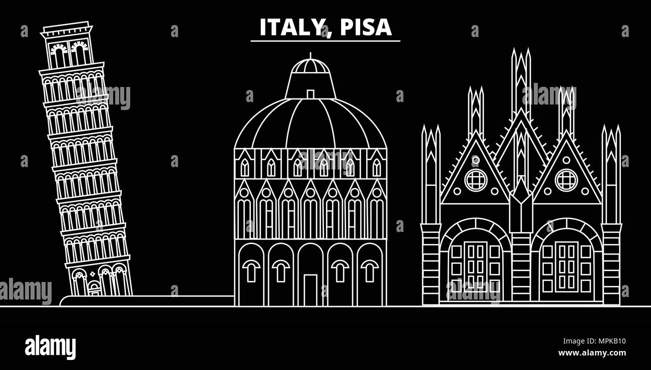 Pisa silhouette Skyline. Italien - Pisa vektor Stadt, den italienischen geradlinige Architektur, Gebäude. Pisa reisen Abbildung, umriss Wahrzeichen. Italien flache Symbol, Italienisch online banner Stock Vektor