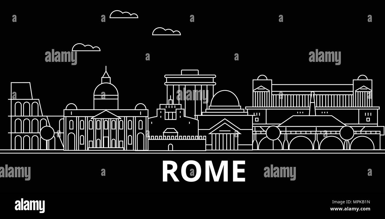 Rom silhouette Skyline. Italien - Rom vektor Stadt, den italienischen geradlinige Architektur, Gebäude. Rom reisen Abbildung, umriss Wahrzeichen. Italien flache Symbol, Italienisch online banner Stock Vektor