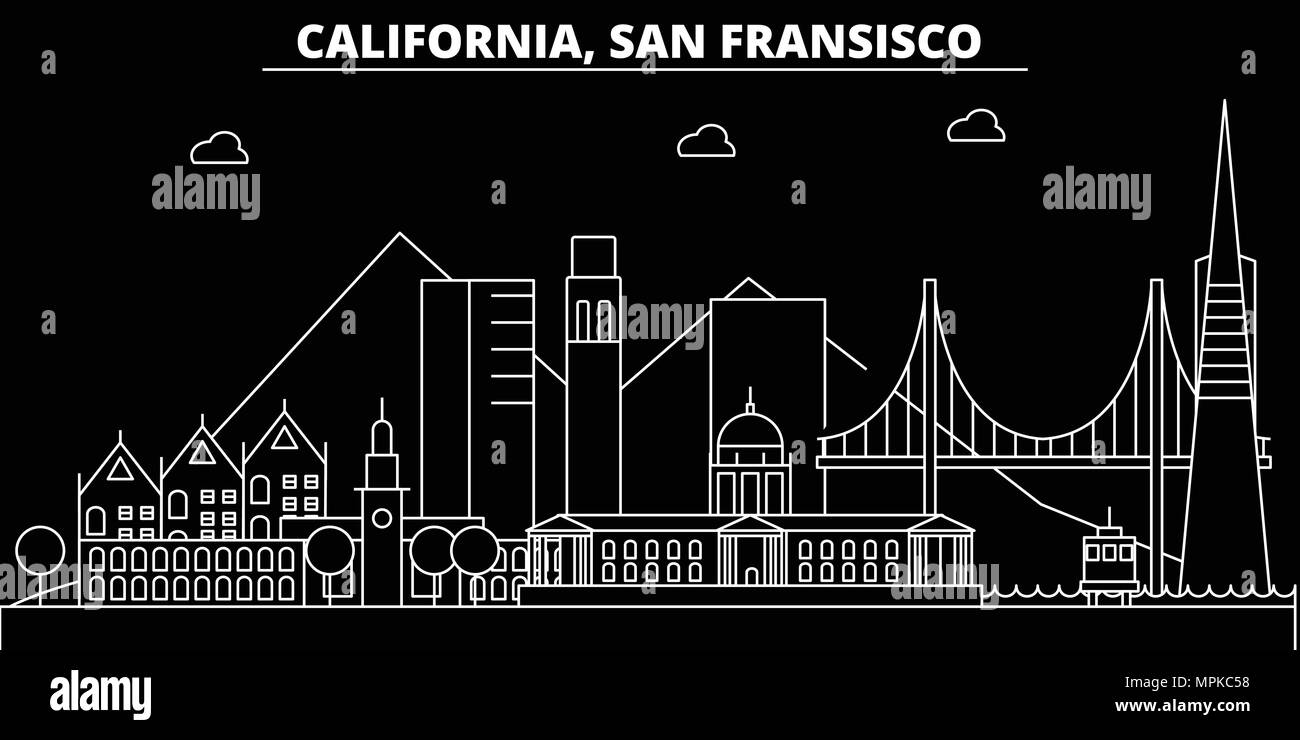 San Francisco silhouette Skyline. USA - San Francisco vektor Stadt, amerikanische geradlinige Architektur, Gebäude. San Francisco reisen Abbildung, umriss Wahrzeichen. USA Flachbild Icons, American Line banner Stock Vektor