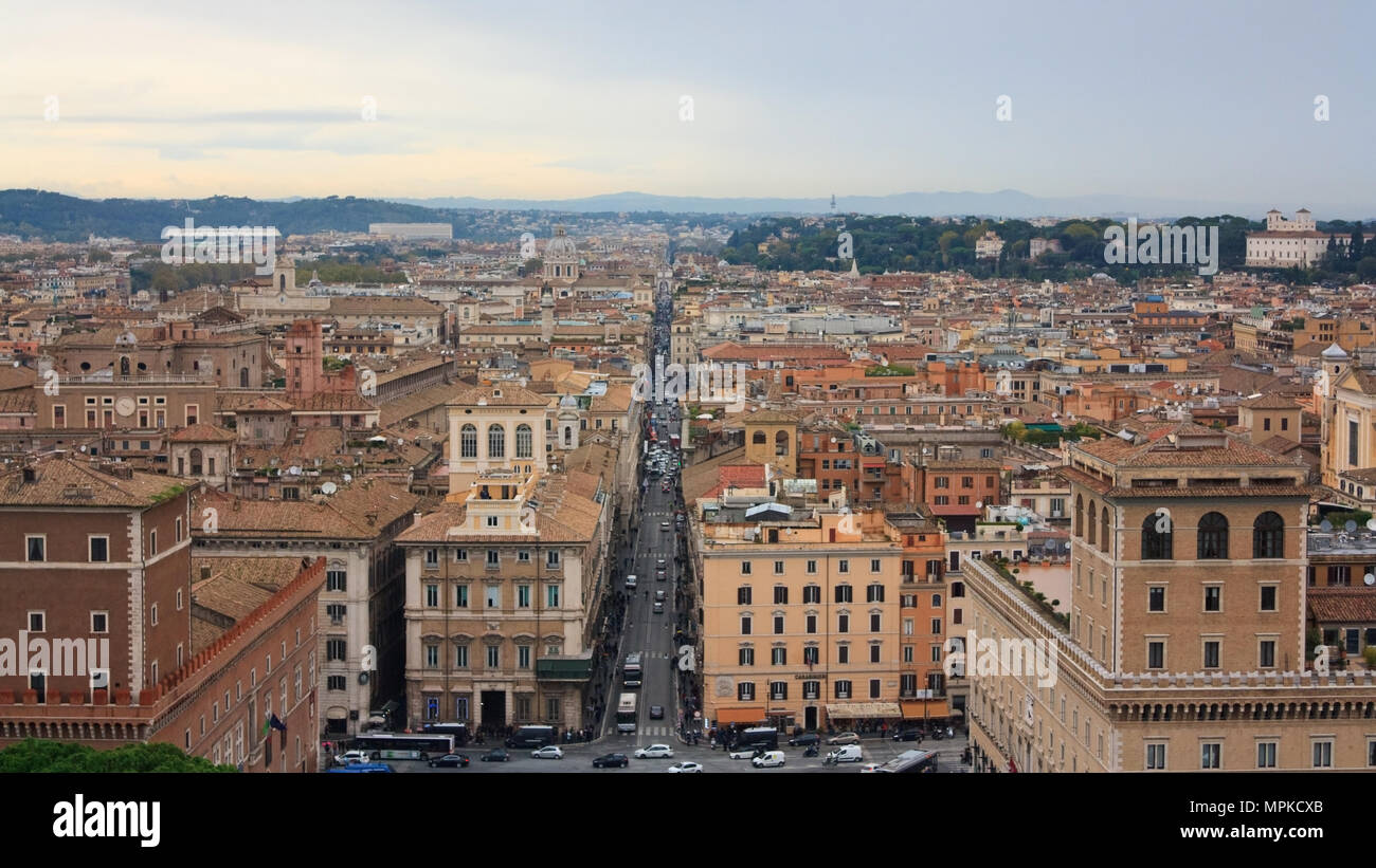 Rom Panorama vom Denkmal für Vittorio Emanuele gesehen Stockfoto