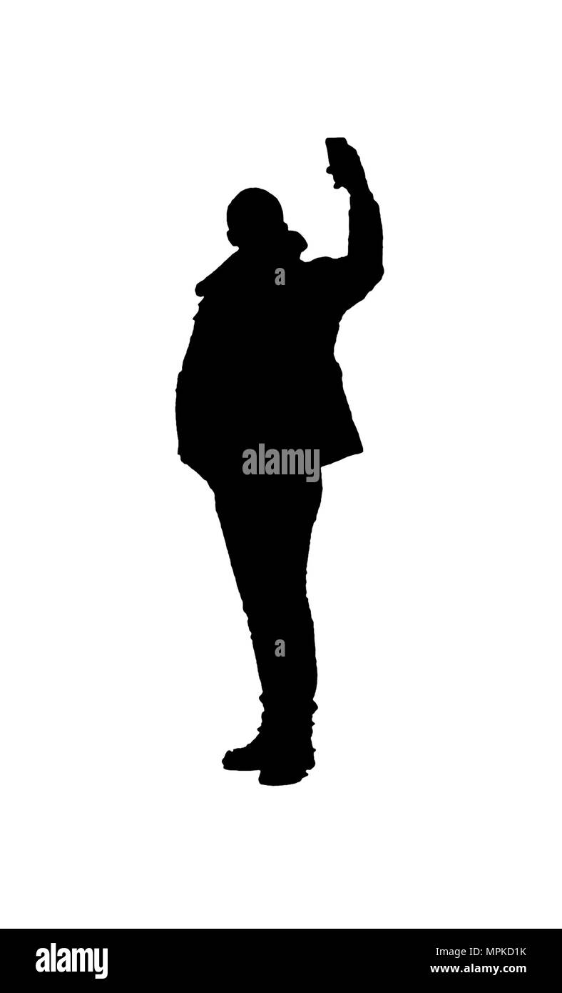 Silhouette grafische Darstellung erwachsenen Person, die selfie auf weißem Hintergrund Stockfoto
