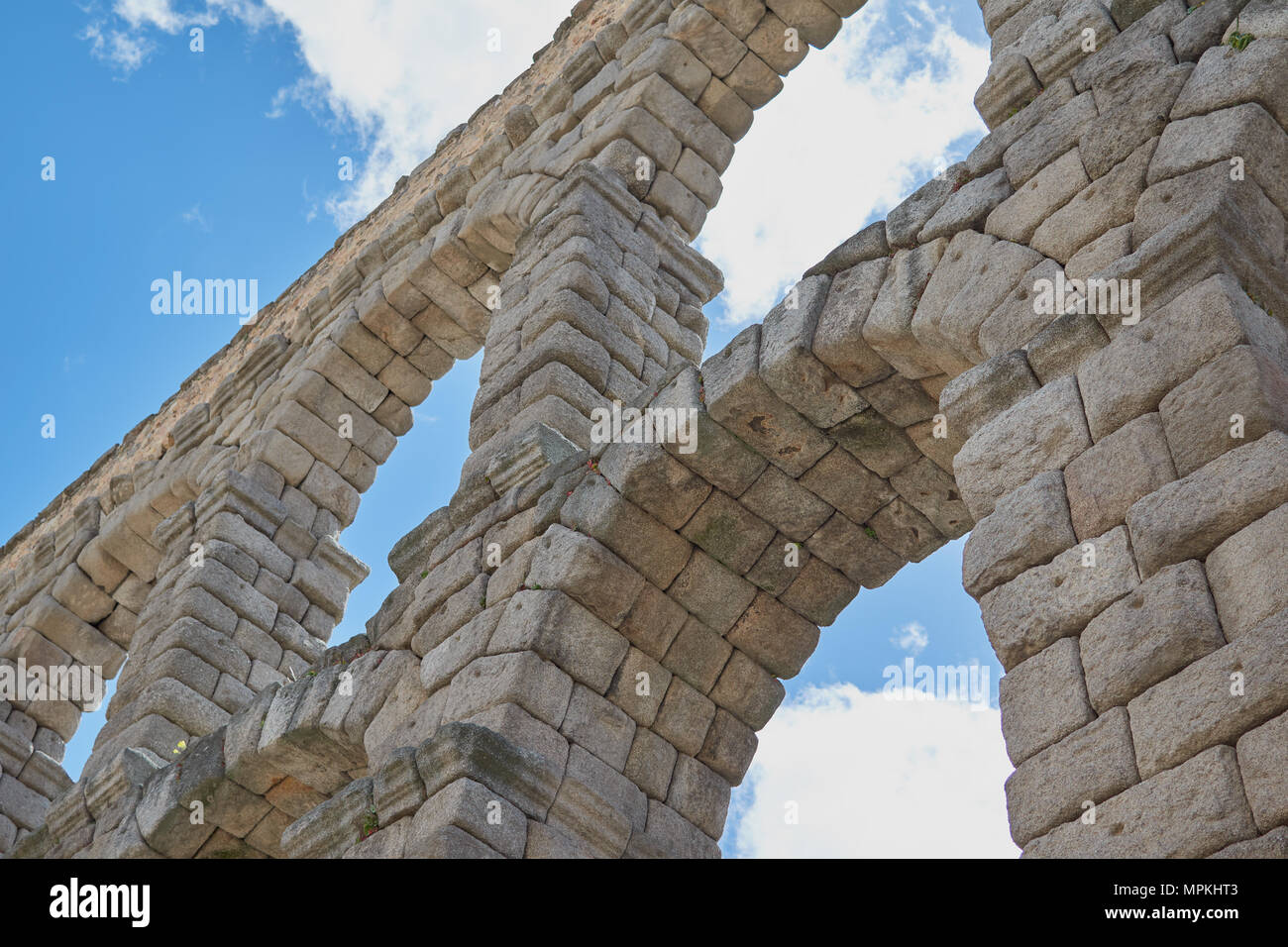 Blick auf das Aquädukt von Segovia, Castilla Leon, Spanien Stockfoto