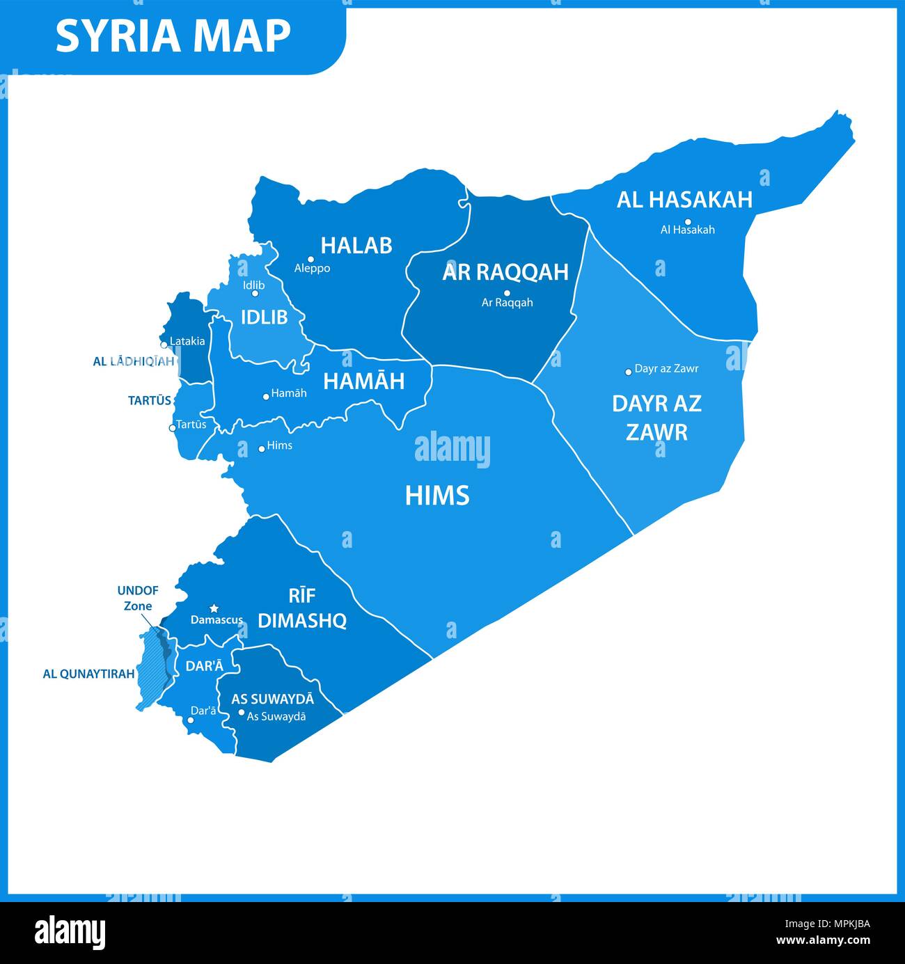 Die detaillierte Karte des Syrien mit Regionen oder Staaten und Städte, der Hauptstadt. Verwaltungseinheit Stock Vektor