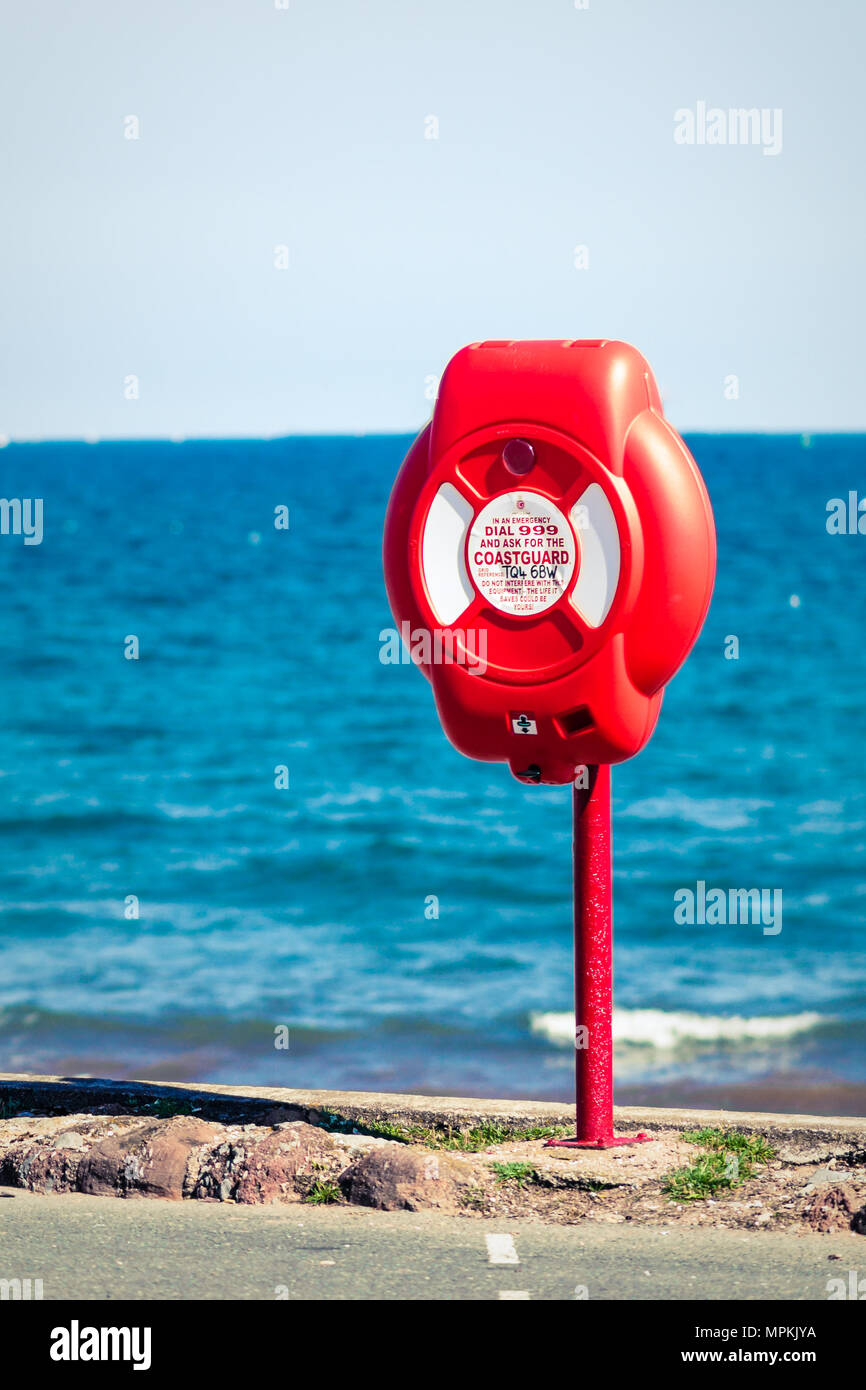 Rettungsring/Life Ring Anmelden & Protection Device an der Küste für die Küstenwache: Konzept - Hoffnung, Sicherheit, Backup Stockfoto