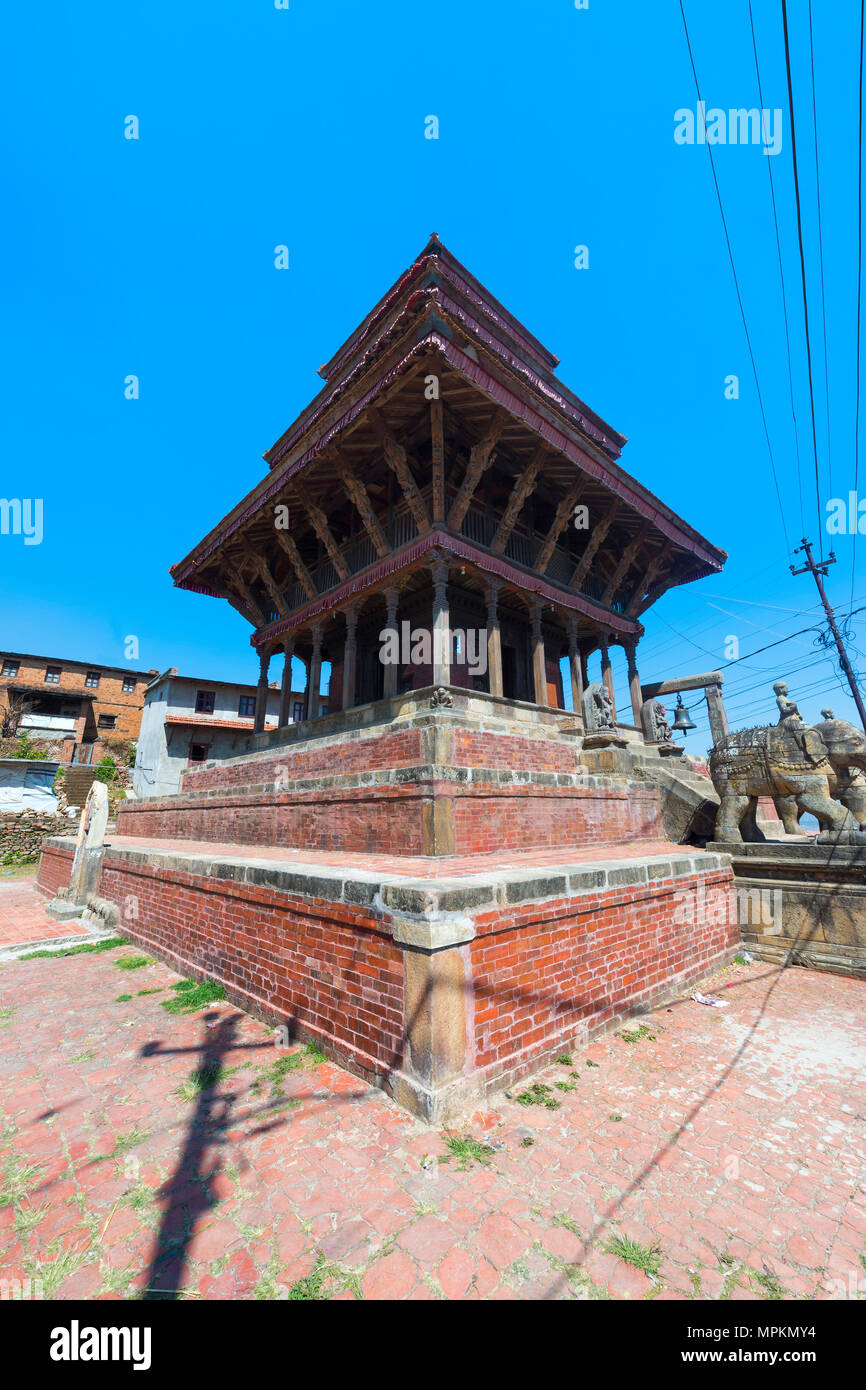 Ganesha Schrein, Uma Maheshwar Tempel von zwei steinernen Elefanten, Kirtipur, Nepal bewacht Stockfoto