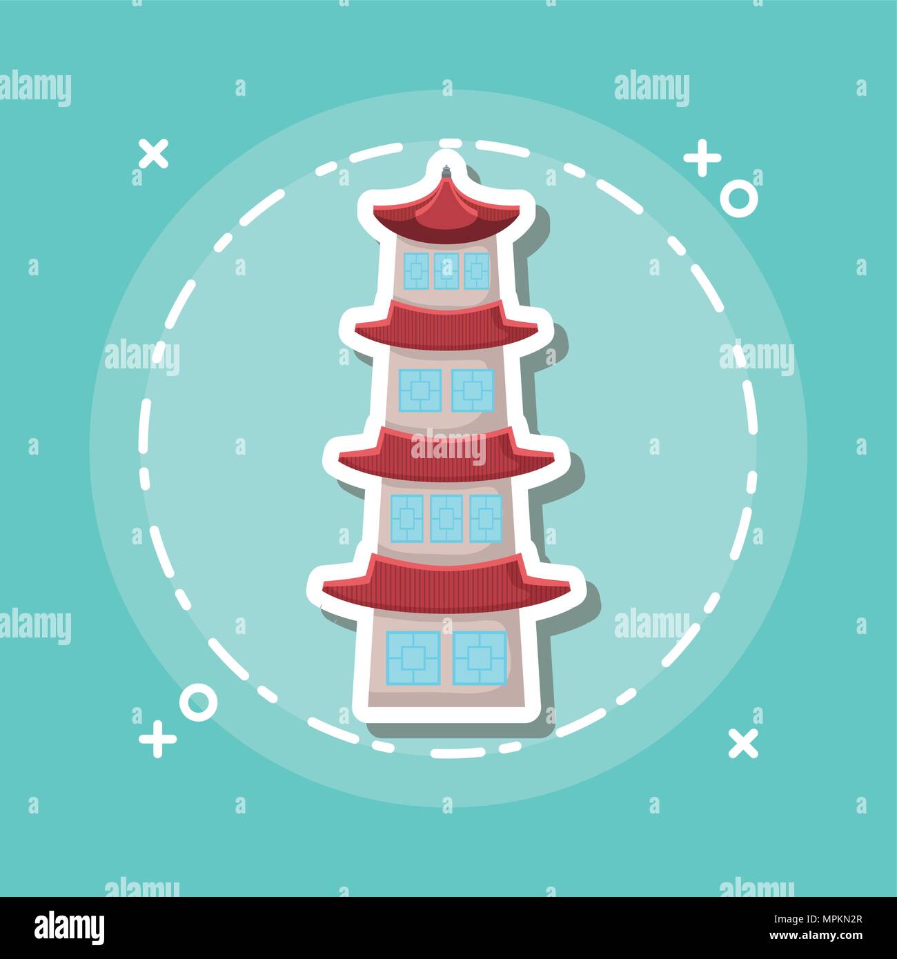 Asien ikonischen und traditionellen Gebäude Symbol auf blauem Hintergrund, farbenfrohen Design. Vector Illustration Stock Vektor