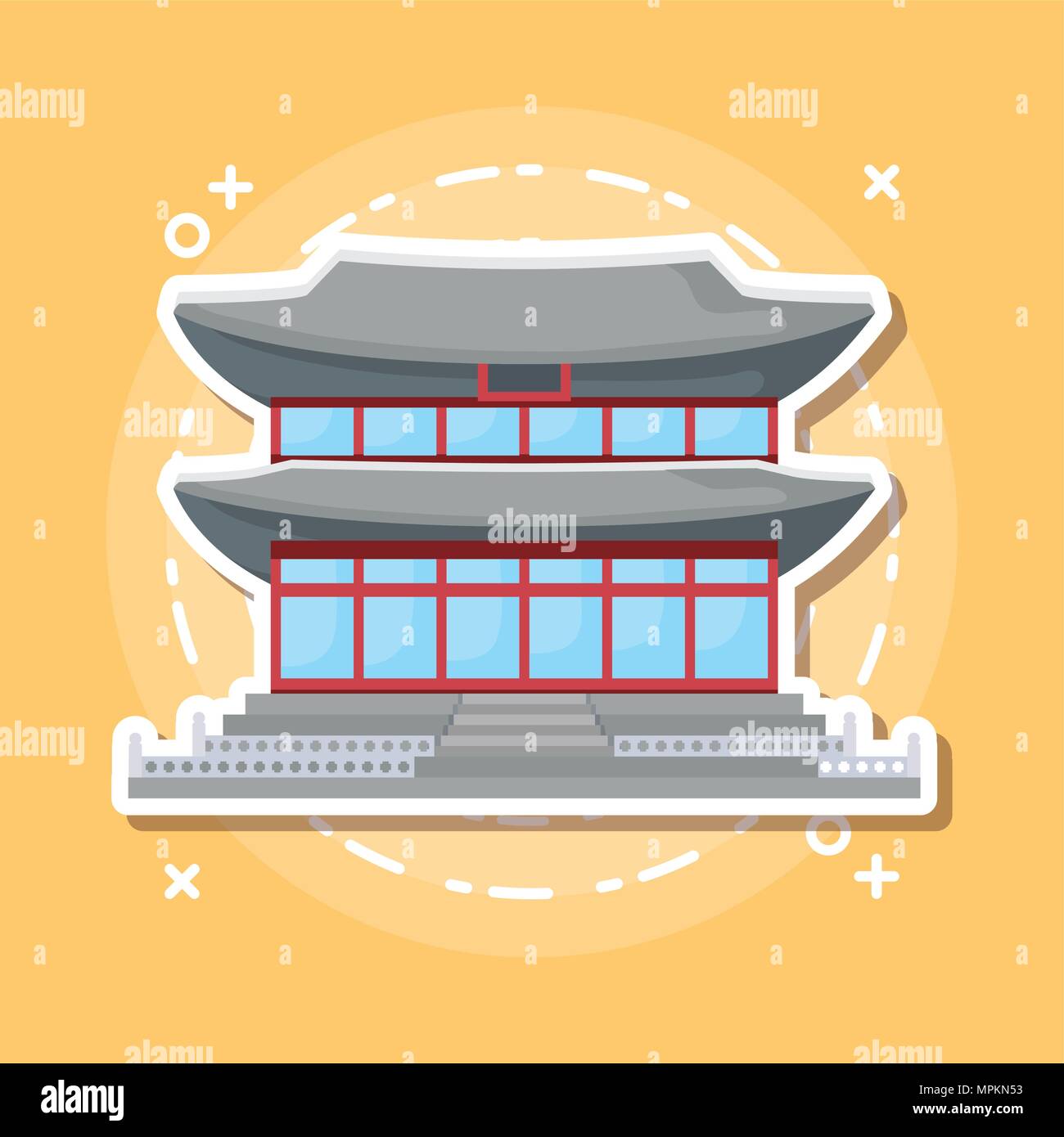 Asien ikonischen und traditionellen Gebäude Symbol auf gelbem Hintergrund, farbenfrohen Design. Vector Illustration Stock Vektor