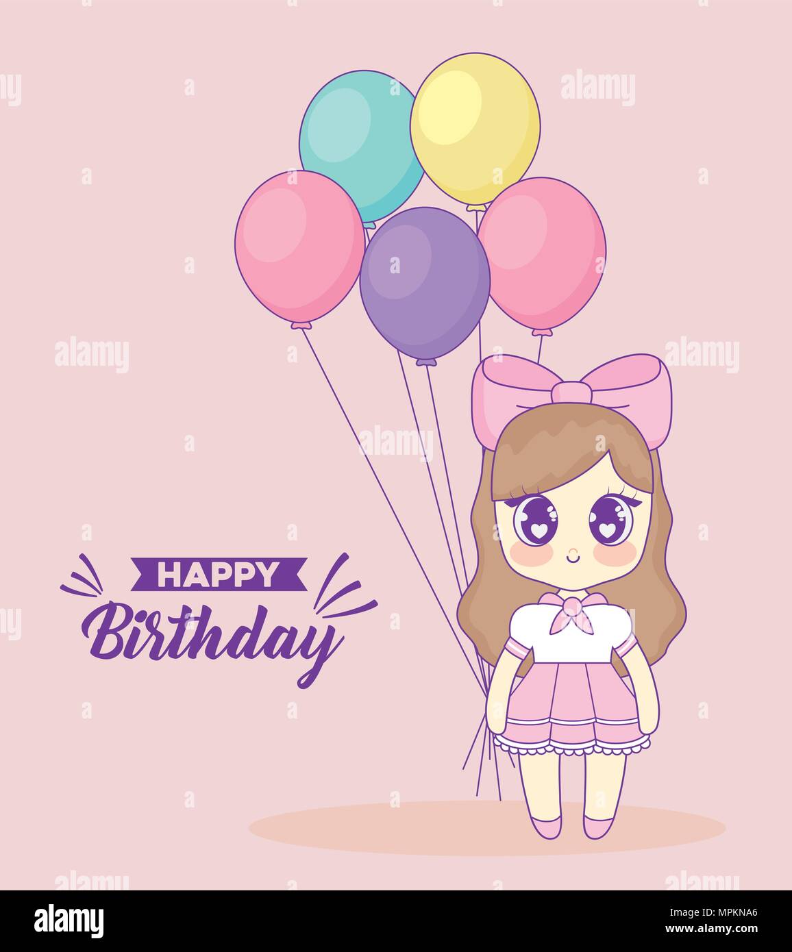 Happy Birthday Design Mit Kawaii Anime Madchen Mit Tisch Mit