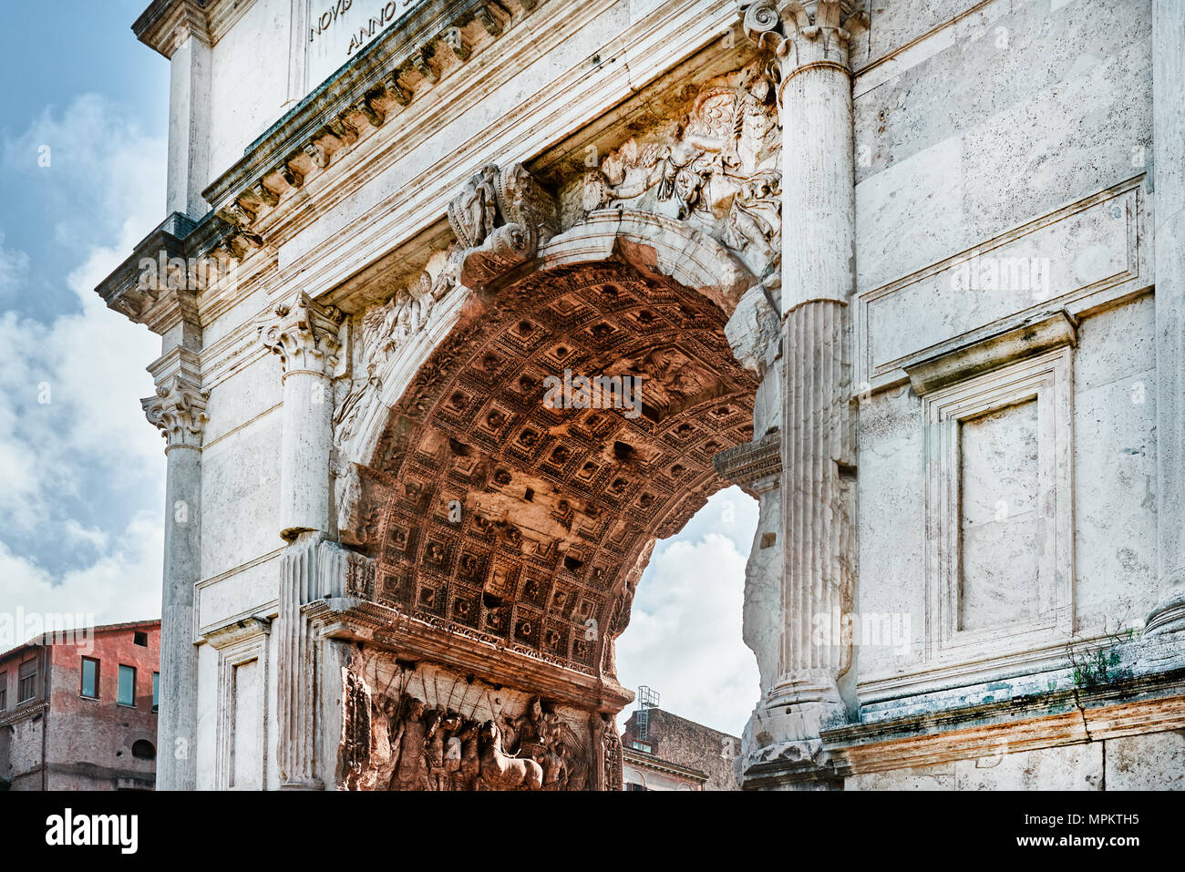 Rom, Detail der Bogen des Titus Stockfoto