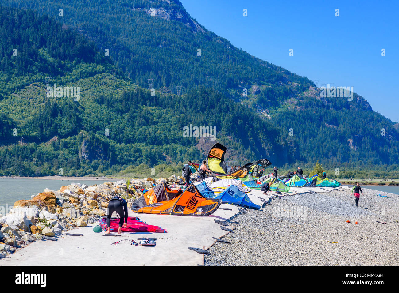 Kite Boarder, Squamish Spit, Squamish, British Columbia, Kanada. Stockfoto