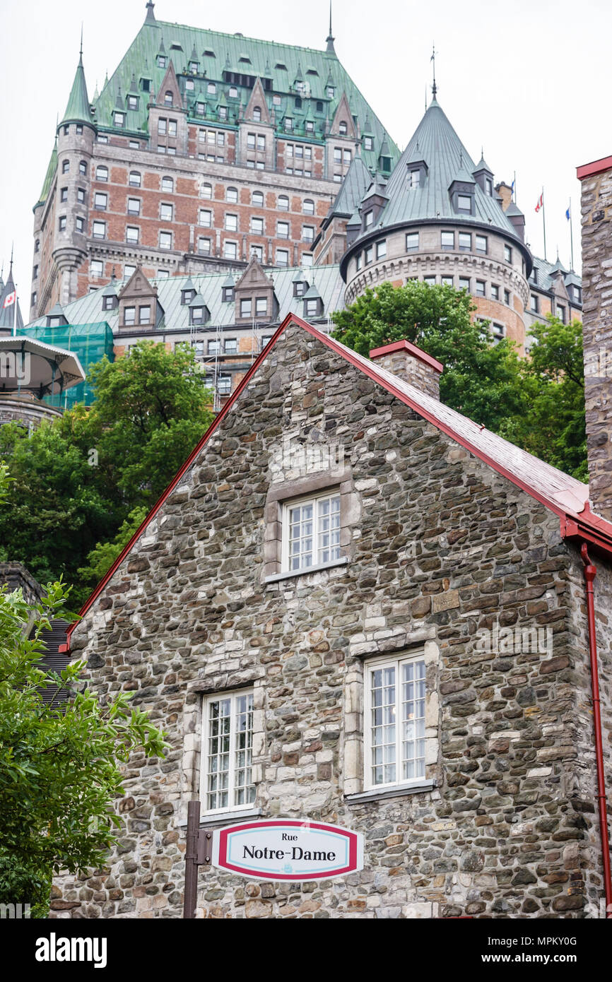 Quebec Canada, Lower Town, Rue Notre Dame, Fairmont Chateau Frontenac, Hotel, Canada070709023 Stockfoto