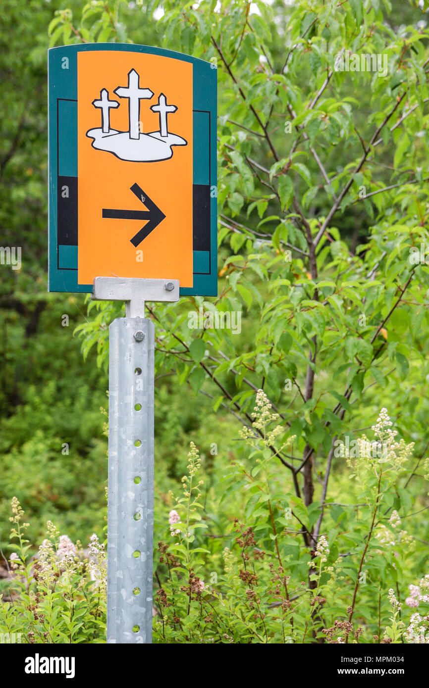 Kanada, Kanada, Nordamerika Grosse Ile, Irish Memorial National Historical Site, Einwanderungsquarantäne-Insel 1832 1937, Schild, Friedhof, Kanada070711063 Stockfoto