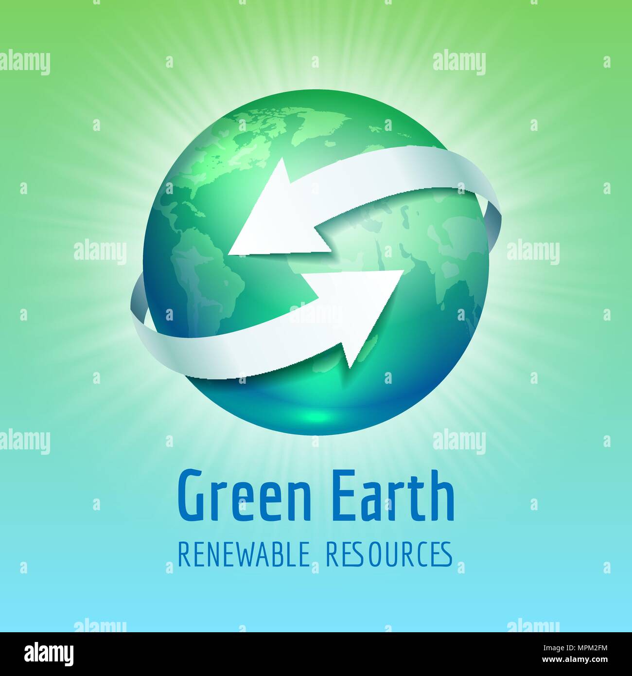 Green Planet Globus Erde mit weißen Pfeilen, Vector Illustration Stock Vektor