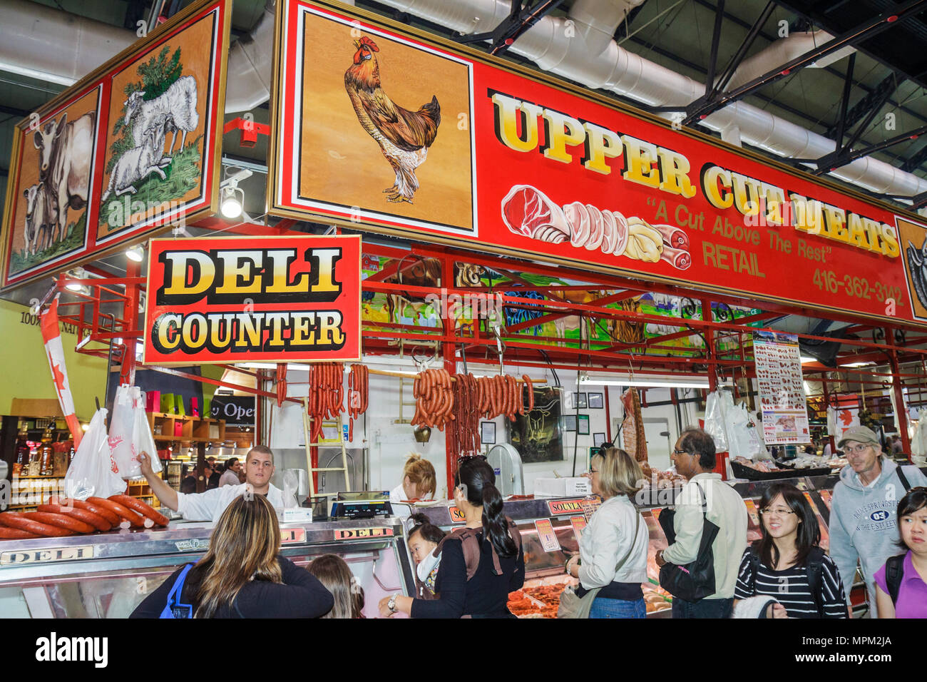 Toronto Kanada, St. Lawrence Markt, Shopping-Shopper Shop Geschäfte kaufen verkaufen, Laden Geschäfte Unternehmen, Verkäufer, Stände Stand Stand, Uppe Stockfoto