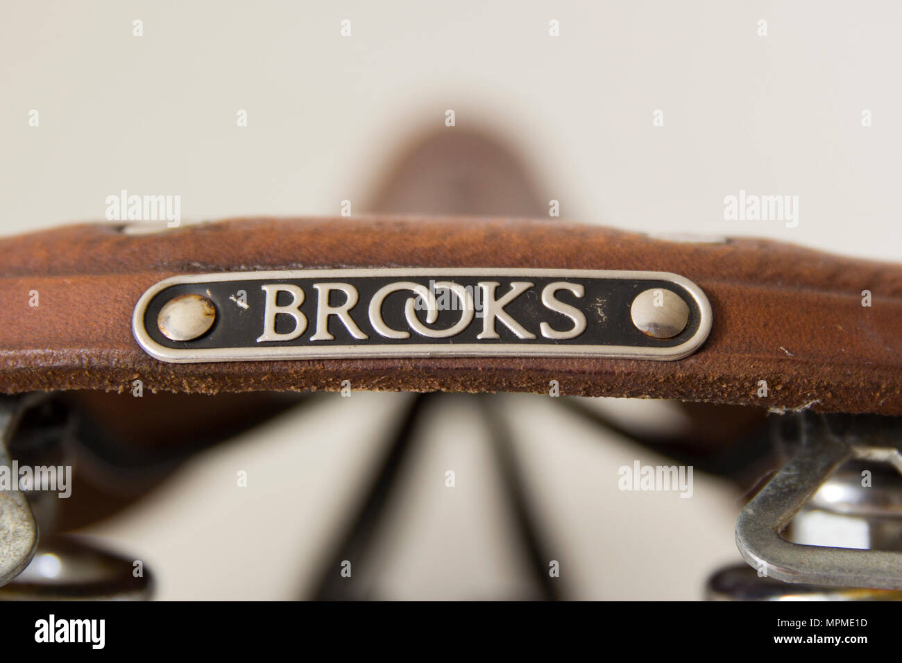Detail der Vintage Fahrrad Sattel Brooks England Stockfoto