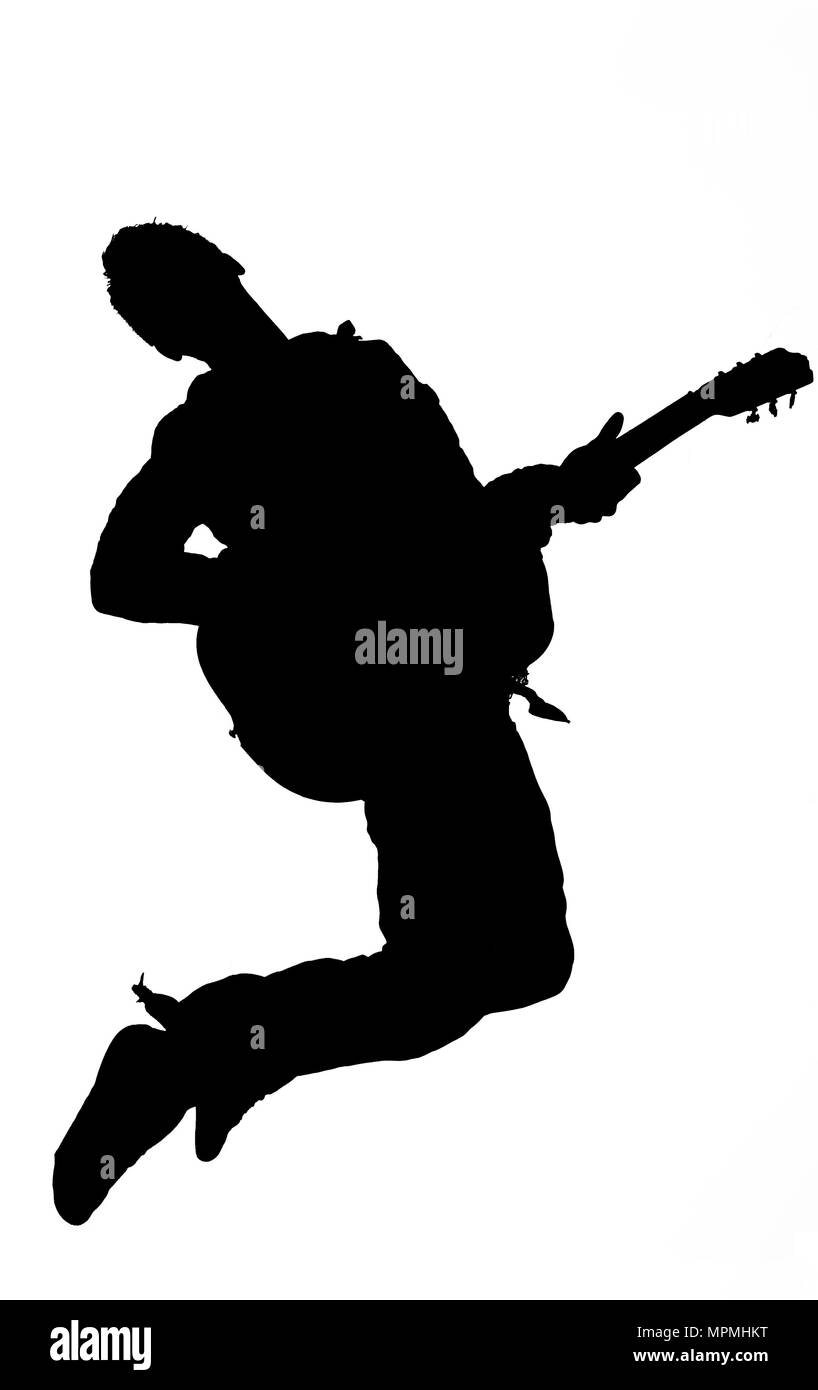 Ein Junge mit Ihrer Gitarre Stockfoto