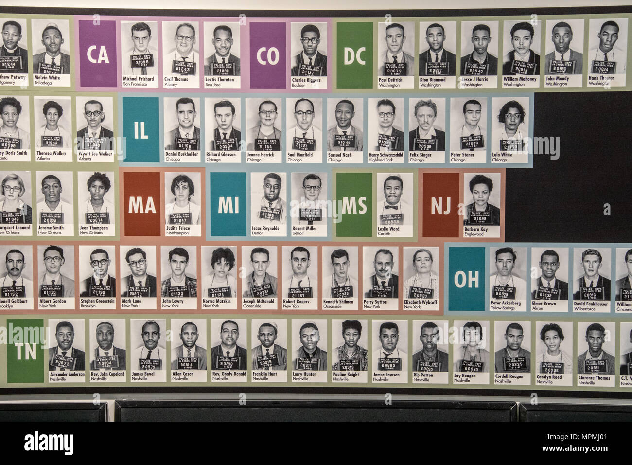 Mugshots, Freedom Rides Museum, historische Greyhound Bus Station zum Gedenken an Aktivismus von 1961, Montgomery, Alabama, USA Stockfoto