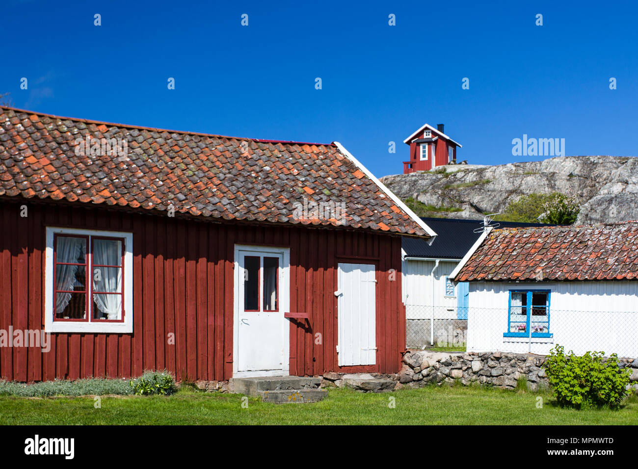 Die Cottages des Vrango der Bohuslan Küste, Schweden Stockfoto