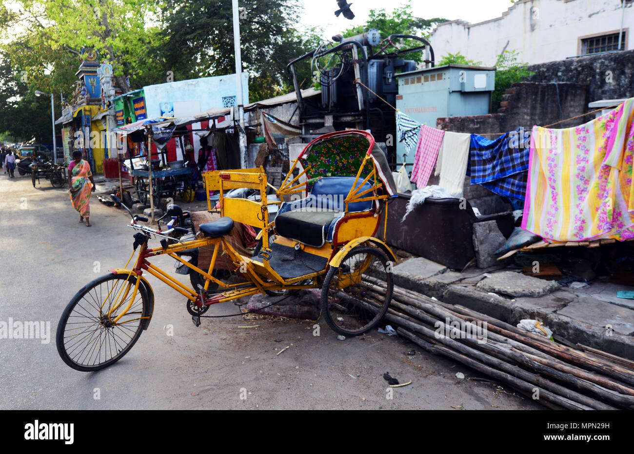 Ein Zyklus der Rikscha in Chennai, Indien. Stockfoto