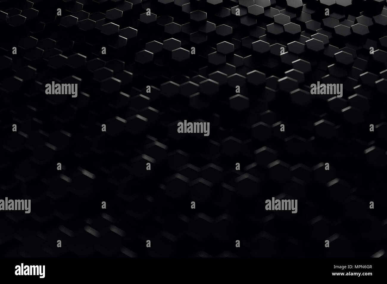 Abstrakte geometrische Oberfläche. Sechseckigen schwarzen Hintergrund, 3D-Rendering Stockfoto