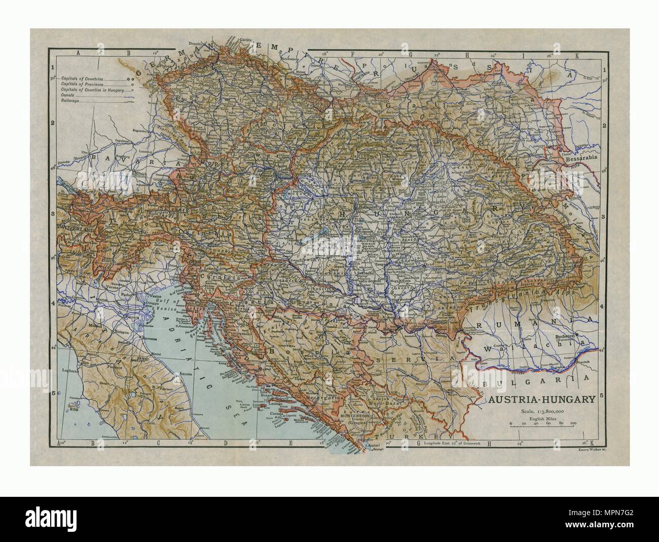 Karte von Österreich-ungarn, c 1910. Schöpfer: Emery Walker Ltd. Stockfoto