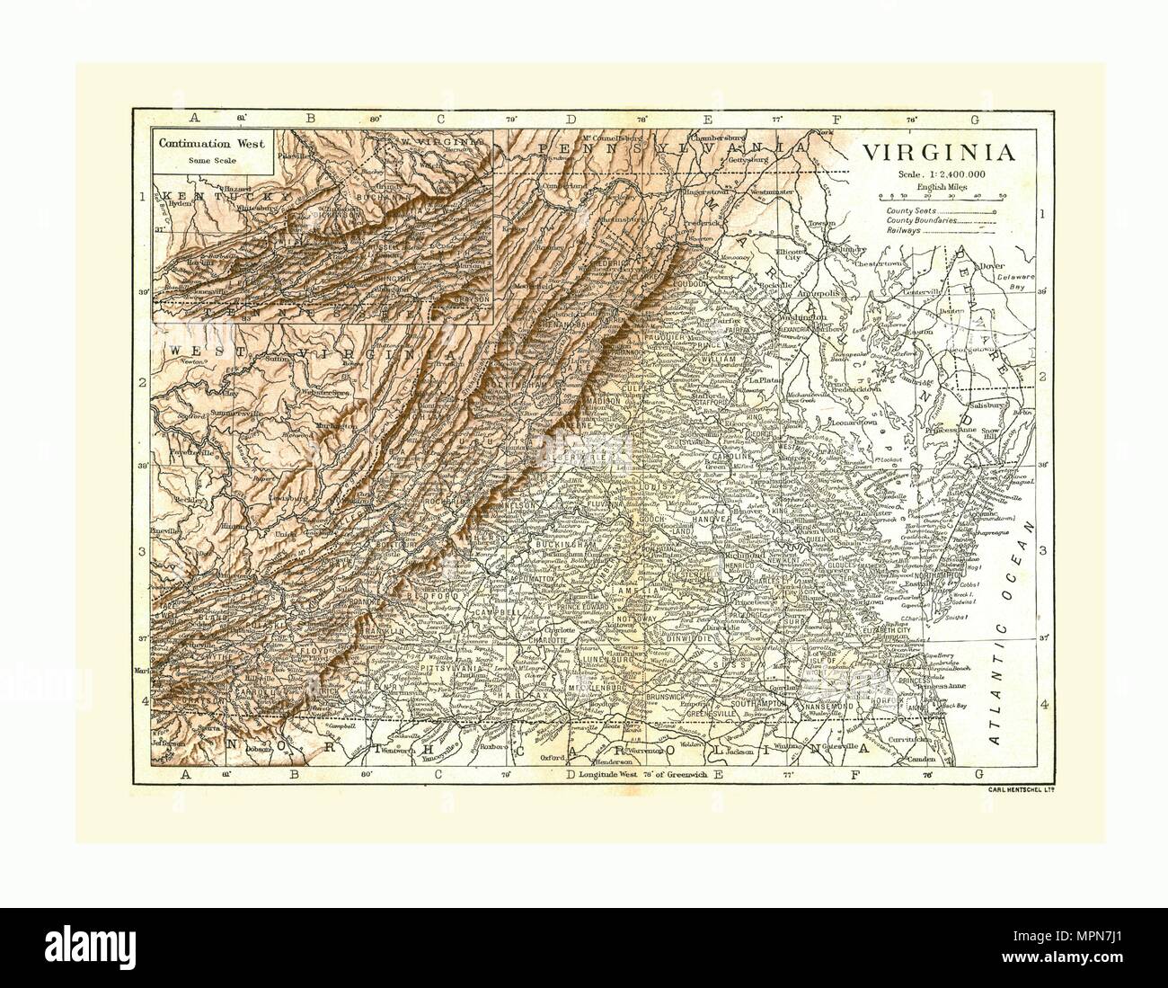 Karte von Virginia, USA, c1900. Künstler: Carl Hentschel. Stockfoto