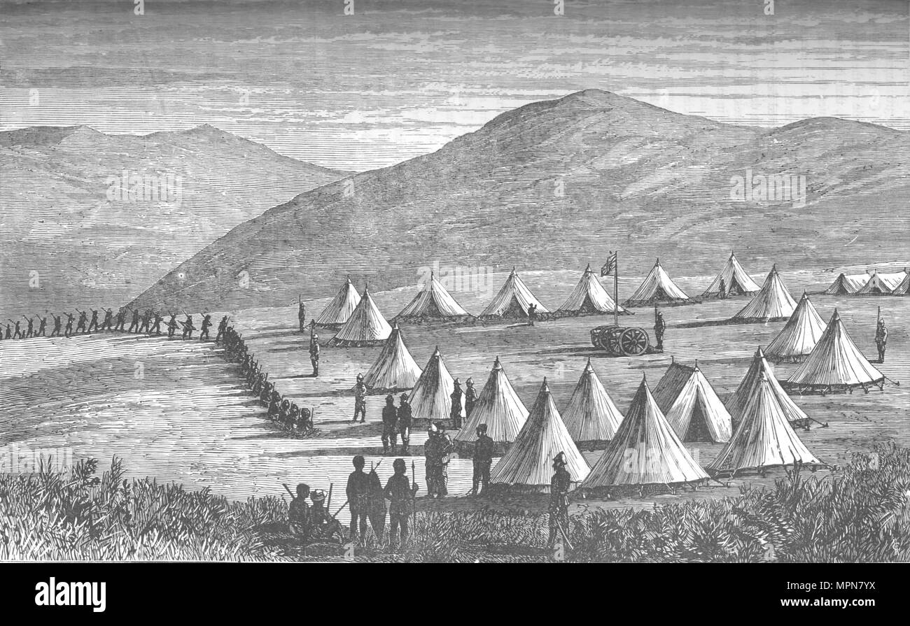 Der ir-Granat der Wolseley Camp bei Ulundi: Zulus kommen in ihre Arme', c 1880 zu geben. Artist: Unbekannt. Stockfoto