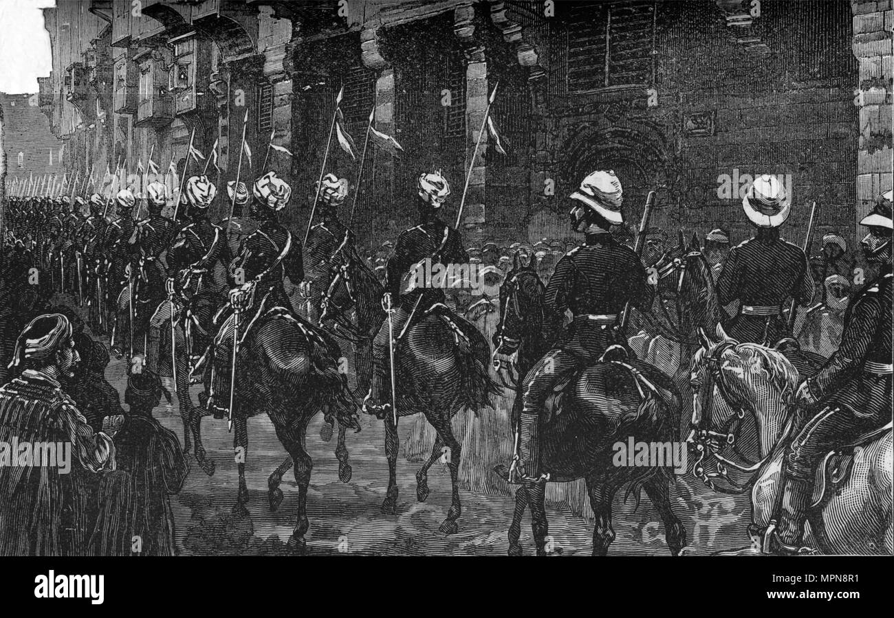 "Kavallerie Demonstration in der arabischen Viertel, Kairo', c 1882-85. Artist: Unbekannt. Stockfoto
