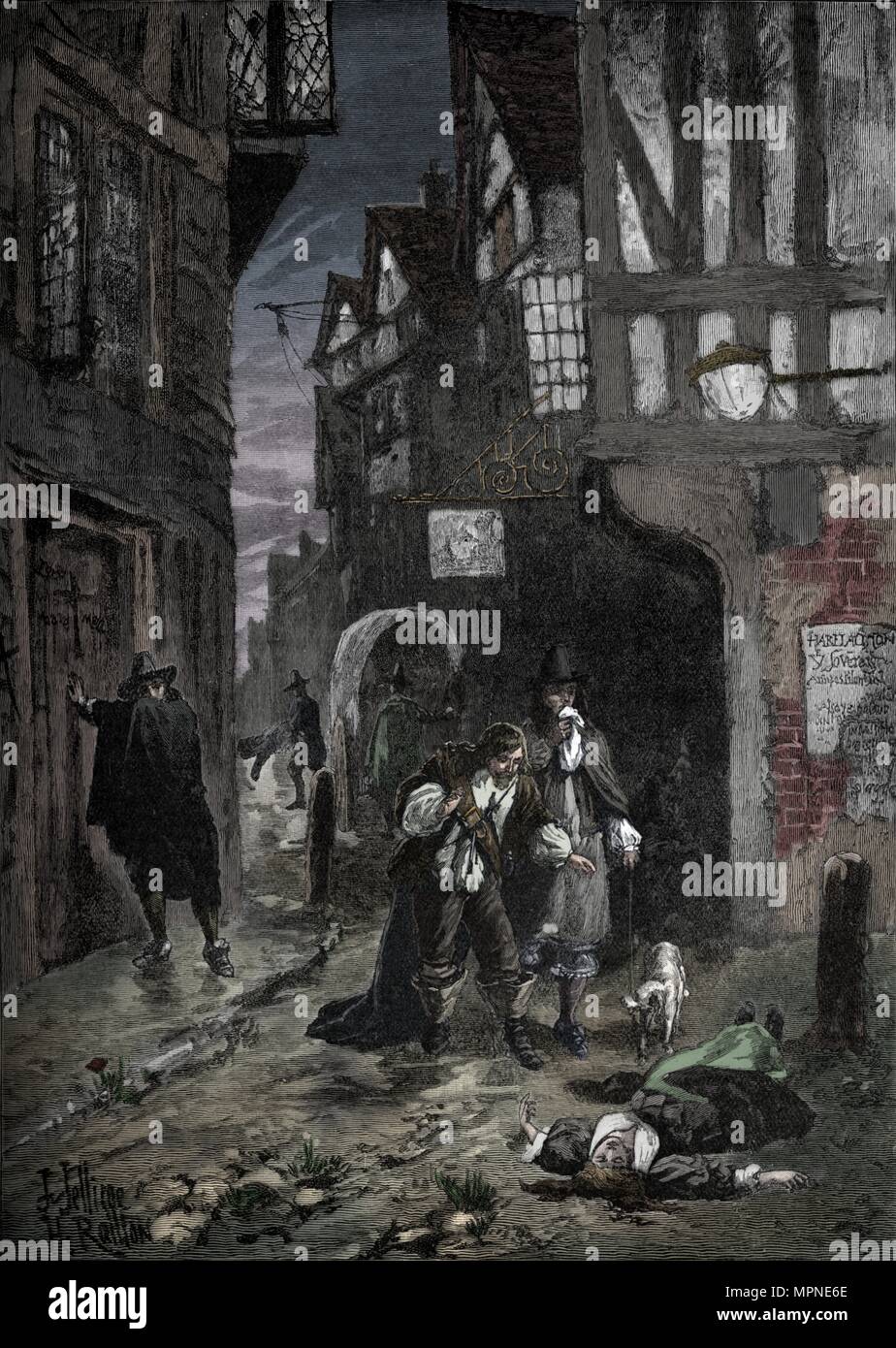 Die große Pest: Szenen in den Straßen von London 1665-1666 (1905). Künstler: unbekannt. Stockfoto
