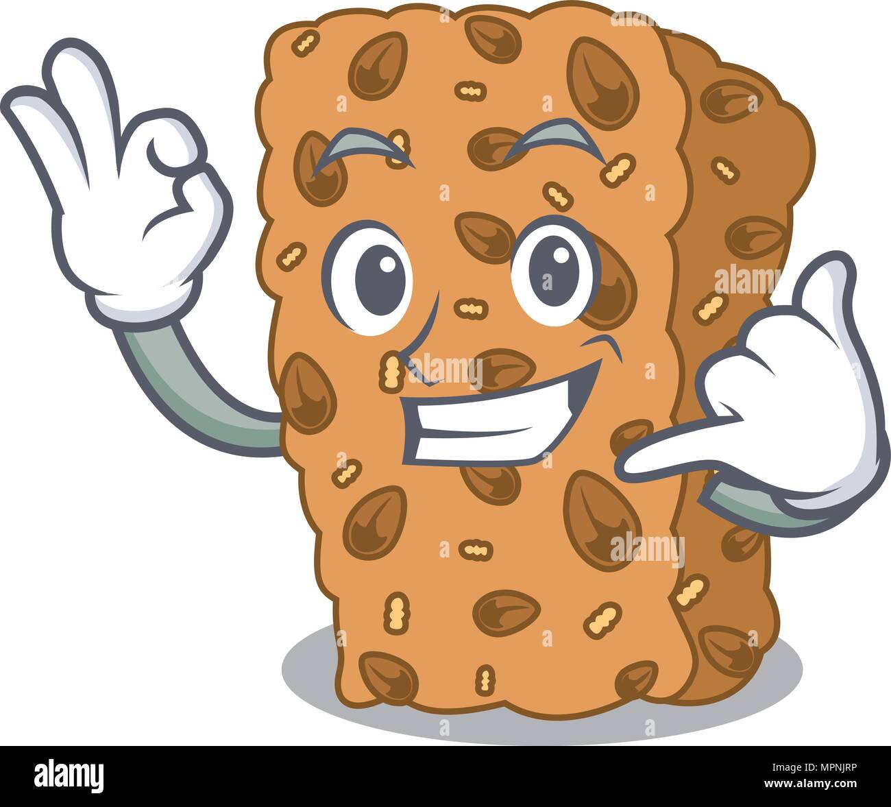 Rufen Sie mich an müsliriegel Maskottchen Karikatur Stock Vektor