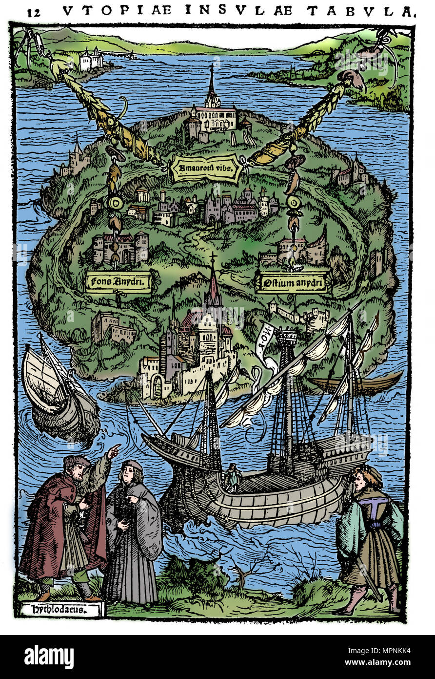 Plan der Insel Utopia, 1518. Artist: Unbekannt. Stockfoto