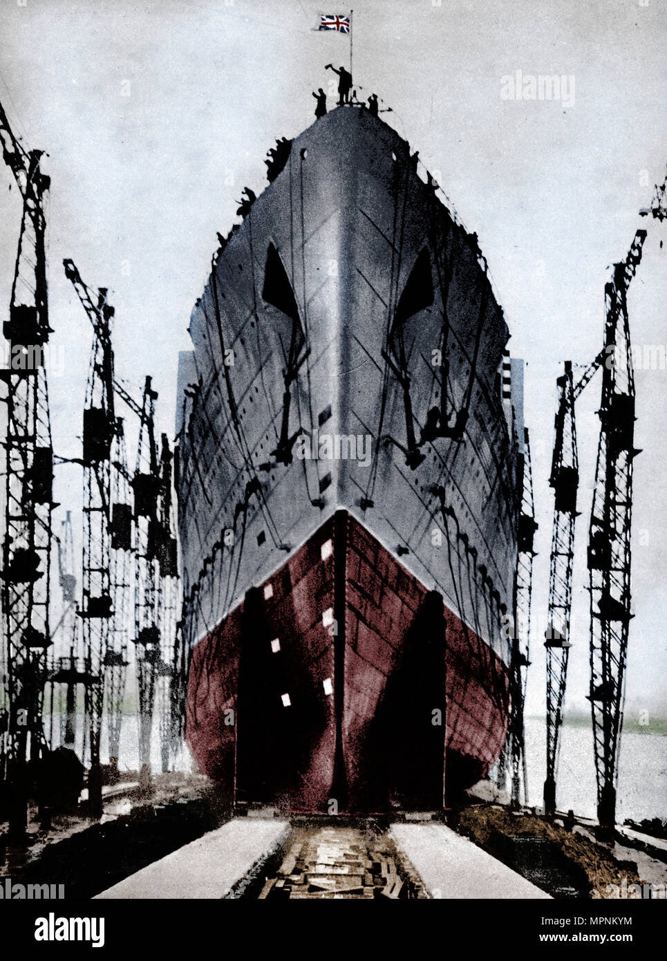 Start der Cunard Ocean Liner "Queen Mary", 1934 (1935).  Künstler: unbekannt. Stockfoto