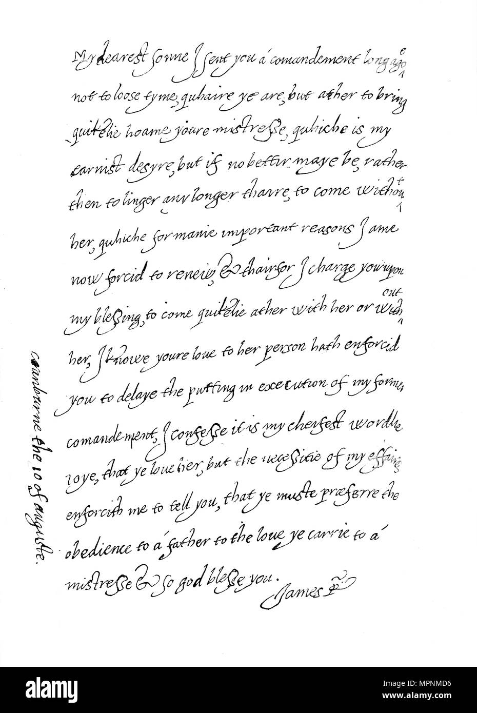 "Faksimile eines Briefes vom 10 August, 1623, (1904). Artist: Unbekannt. Stockfoto