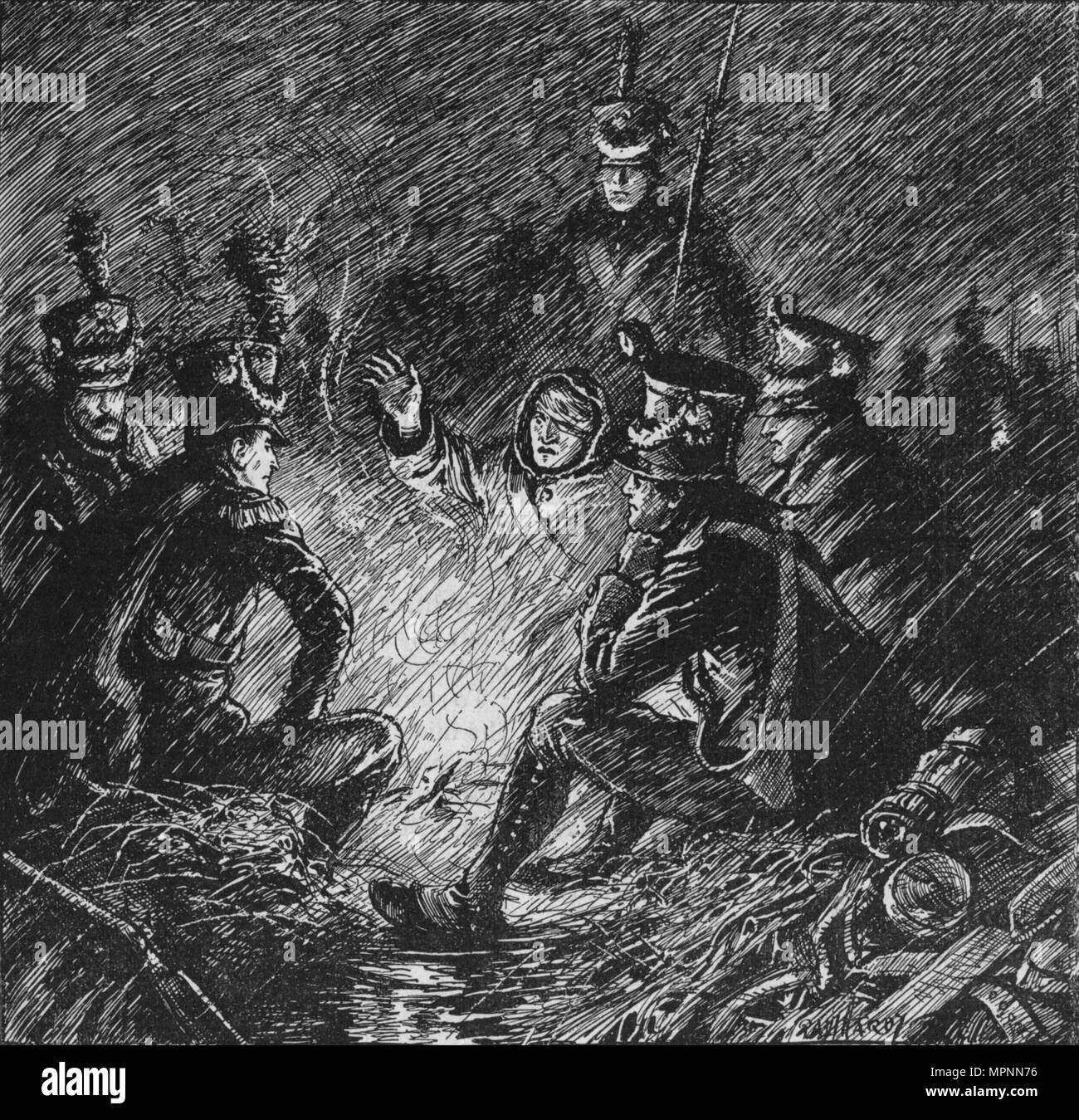"Sowohl die französischen Alliierten und Biwakierten in Schlamm und Wasser", 1902. Artist: Paul Hardy. Stockfoto