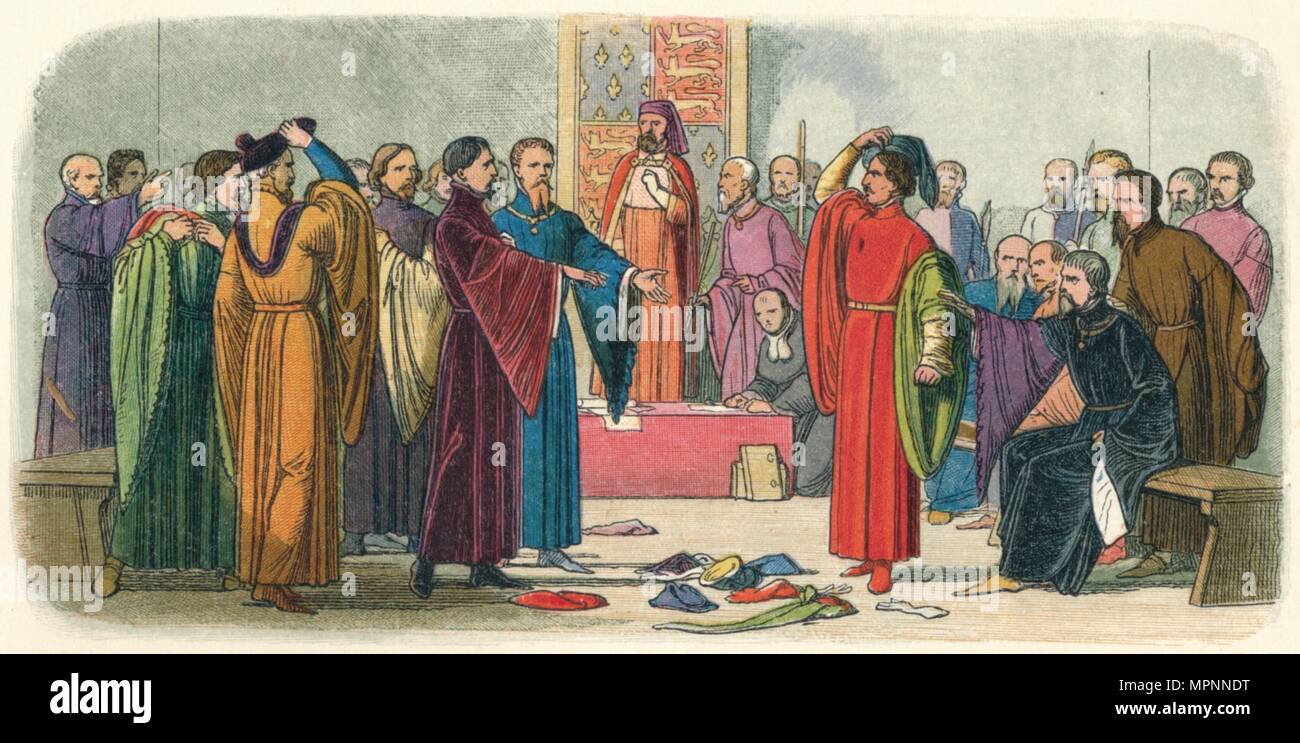 "Albemarle und Fitzwalter exchange Defiance', C. in der späten 14. Jahrhundert (18640. Artist: James William Edmund Doyle. Stockfoto