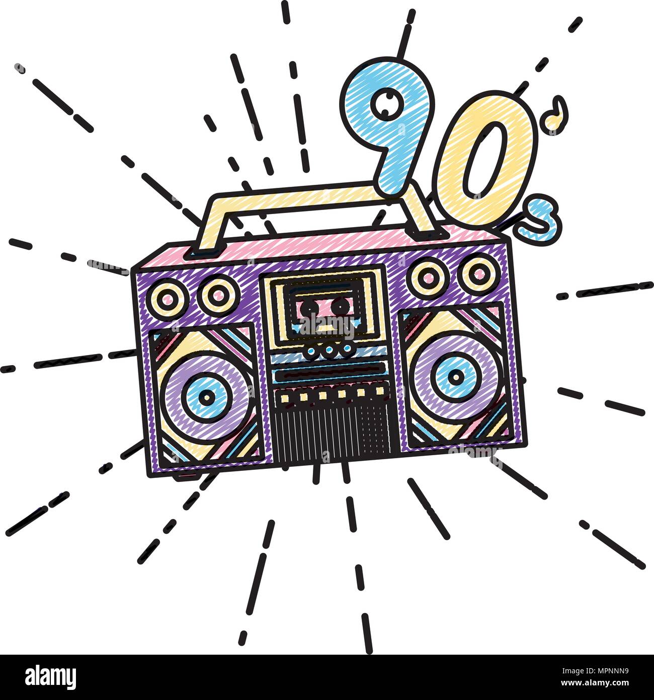 Doodle Retro Radio Musik 90 trendige Musik Vector Illustration  Stock-Vektorgrafik - Alamy