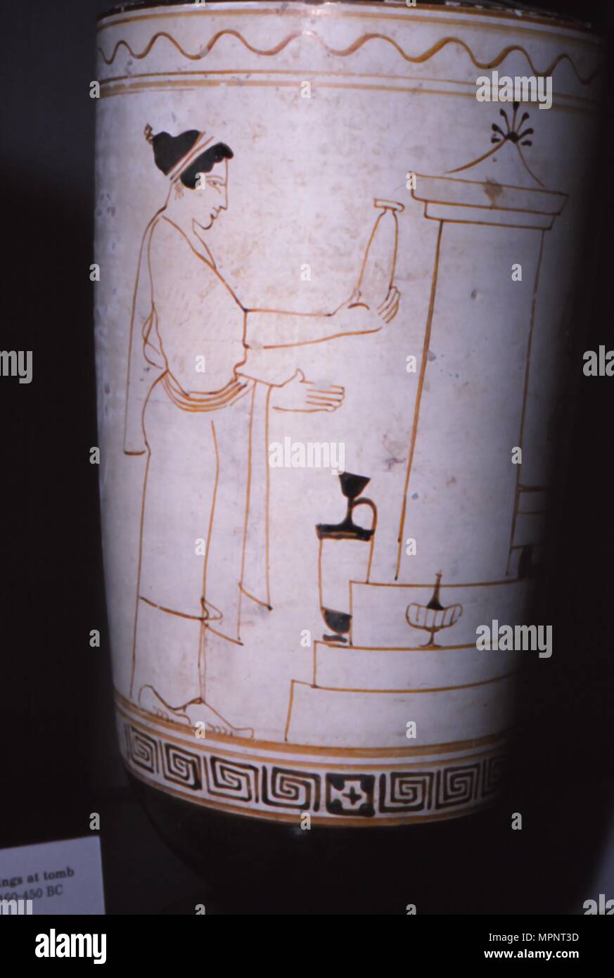 Griechische Vase Malerei, Frau mit Angebote im Grab, 460-450 BC. Stockfoto