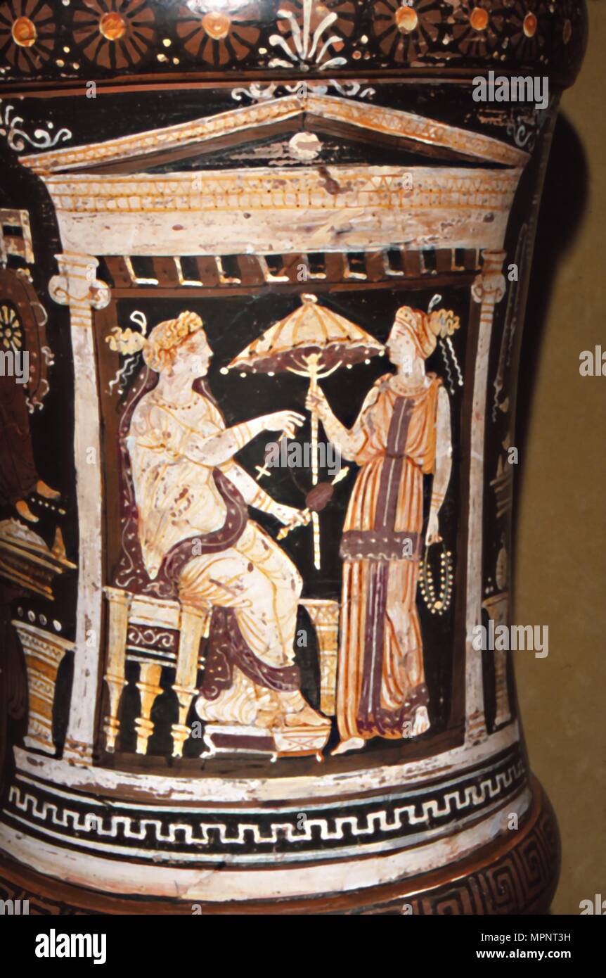 Apulische Vase, Penelope Spinnen von Wolle, c 340 v. Chr.. Artist: Unbekannt. Stockfoto