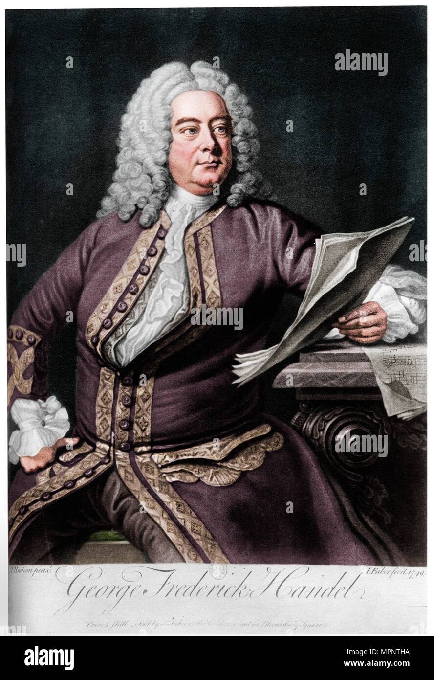Georg Friedrich Händel, in Deutschland geborene britische Barockkomponisten, 1749. Artist: Johannes Faber der Jüngere. Stockfoto