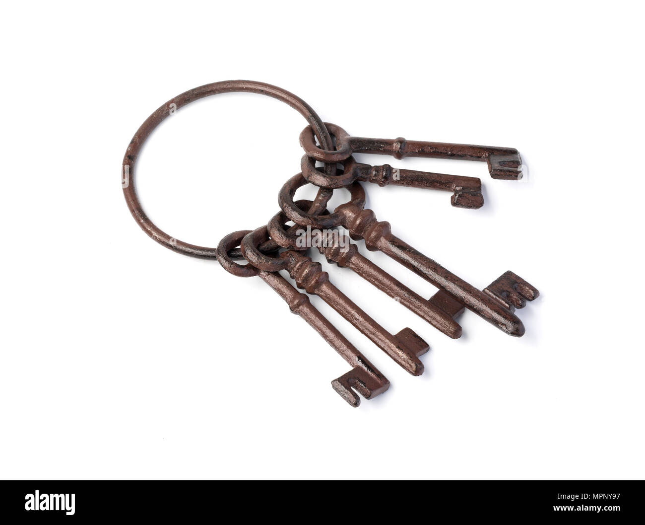 Alte rostige Schlüssel isoliert auf weißem Hintergrund Stockfoto