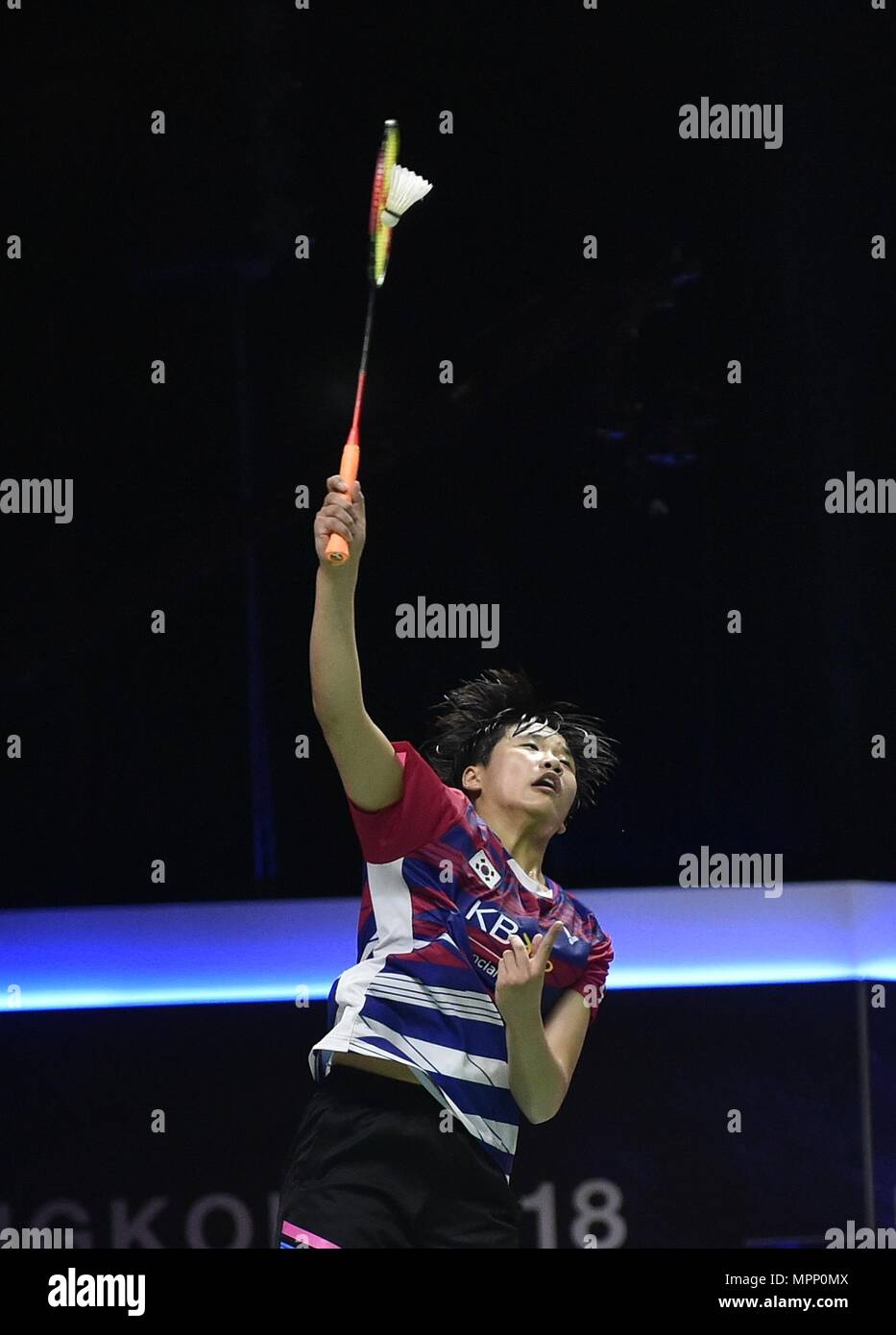 Bangkok, Thailand. 24. Mai, 2018. Eine Se Junge von Team Südkorea konkurriert gegen Brittney Tam von Team Kanada während der BWF Uber Cup 2018 quaterfinal Match in Bangkok, Thailand, am 24. Mai 2018. Team Südkorea gewann 3-1. Credit: Wang Shen/Xinhua/Alamy leben Nachrichten Stockfoto